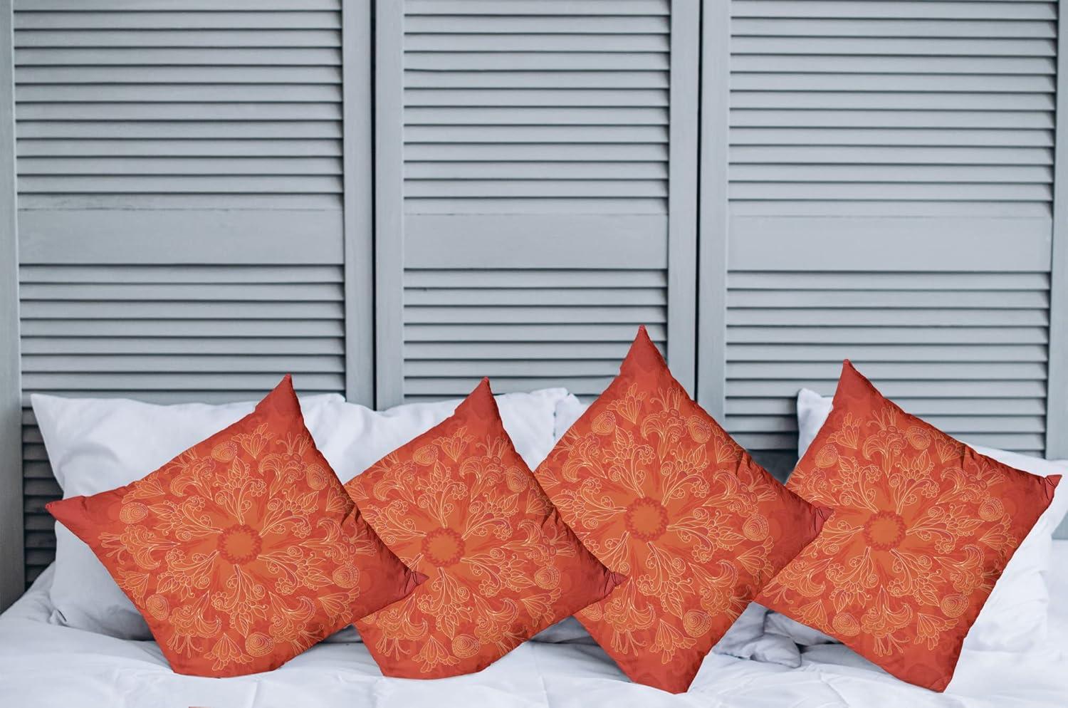 imageAmbesonne Flower Decorative Throw Pillow Case Pack of 4 Wild Flowers Poppies and Daisies Rural Nature Scenery in Meadows Rustic Cushion Cover for Couch Living Room Car 16 Yellow WhiteScarlet Orange