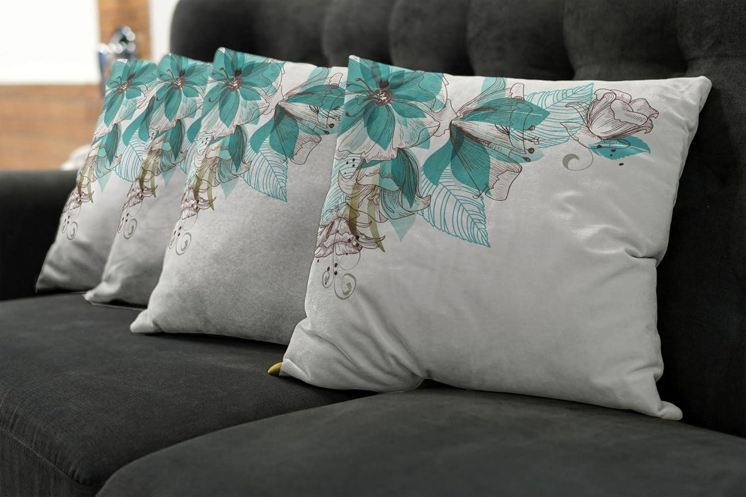 imageAmbesonne Flower Decorative Throw Pillow Case Pack of 4 Wild Flowers Poppies and Daisies Rural Nature Scenery in Meadows Rustic Cushion Cover for Couch Living Room Car 16 Yellow WhiteTeal Brown