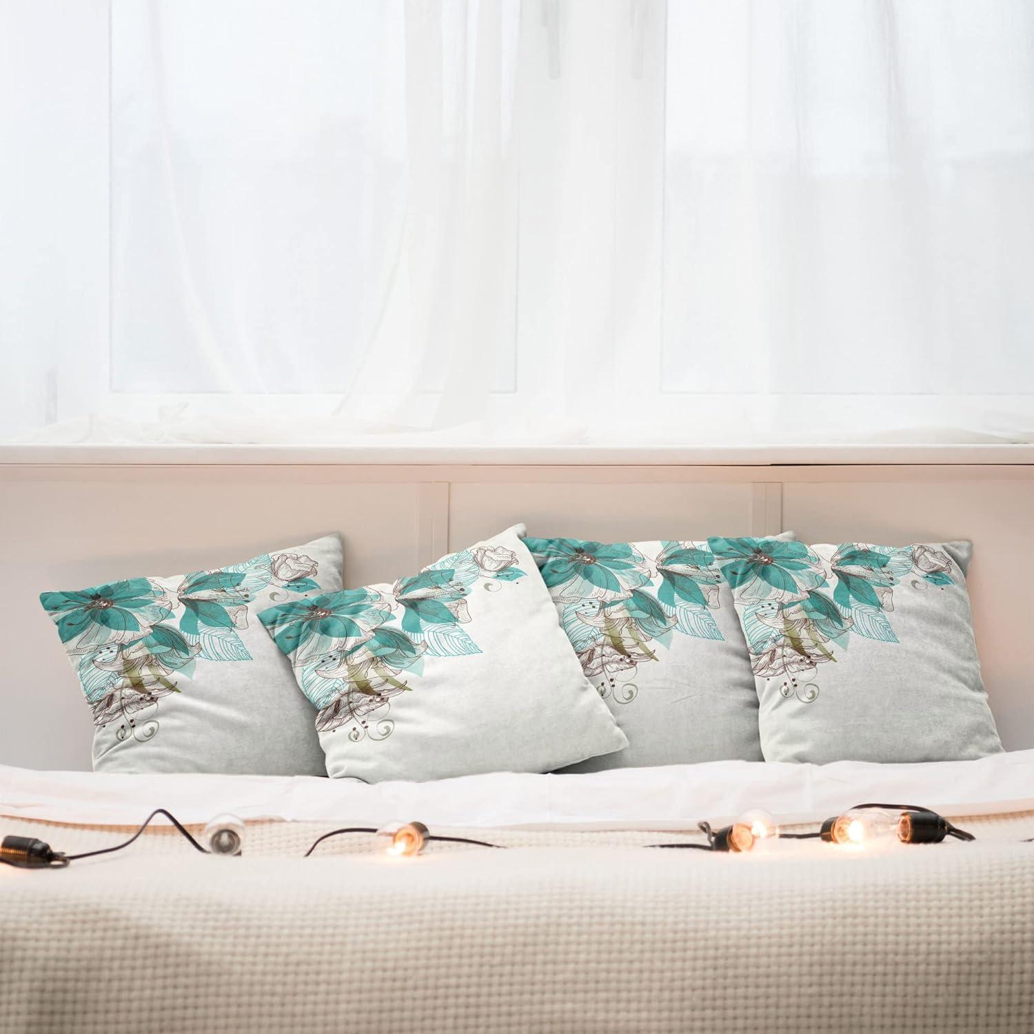 imageAmbesonne Flower Decorative Throw Pillow Case Pack of 4 Wild Flowers Poppies and Daisies Rural Nature Scenery in Meadows Rustic Cushion Cover for Couch Living Room Car 16 Yellow WhiteTeal Brown