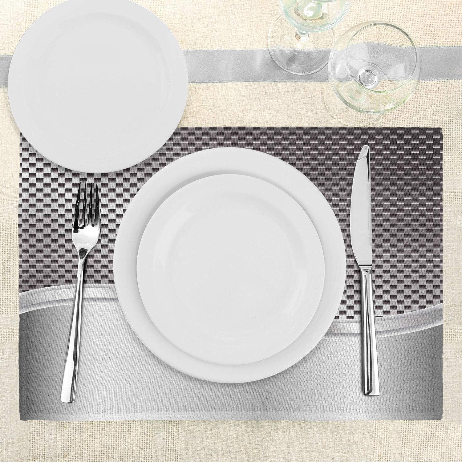 imageAmbesonne Grey Place Mats Set of 4 Technology Structure with Wavy Stripe and Checkered Motif Industrial Grid Print Washable Fabric Placemats for Dining Table Standard Size Charcoal Grey