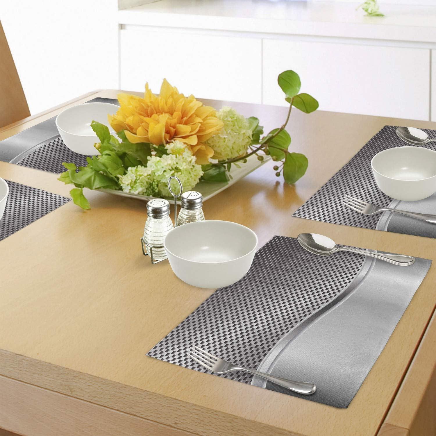 imageAmbesonne Grey Place Mats Set of 4 Technology Structure with Wavy Stripe and Checkered Motif Industrial Grid Print Washable Fabric Placemats for Dining Table Standard Size Charcoal Grey