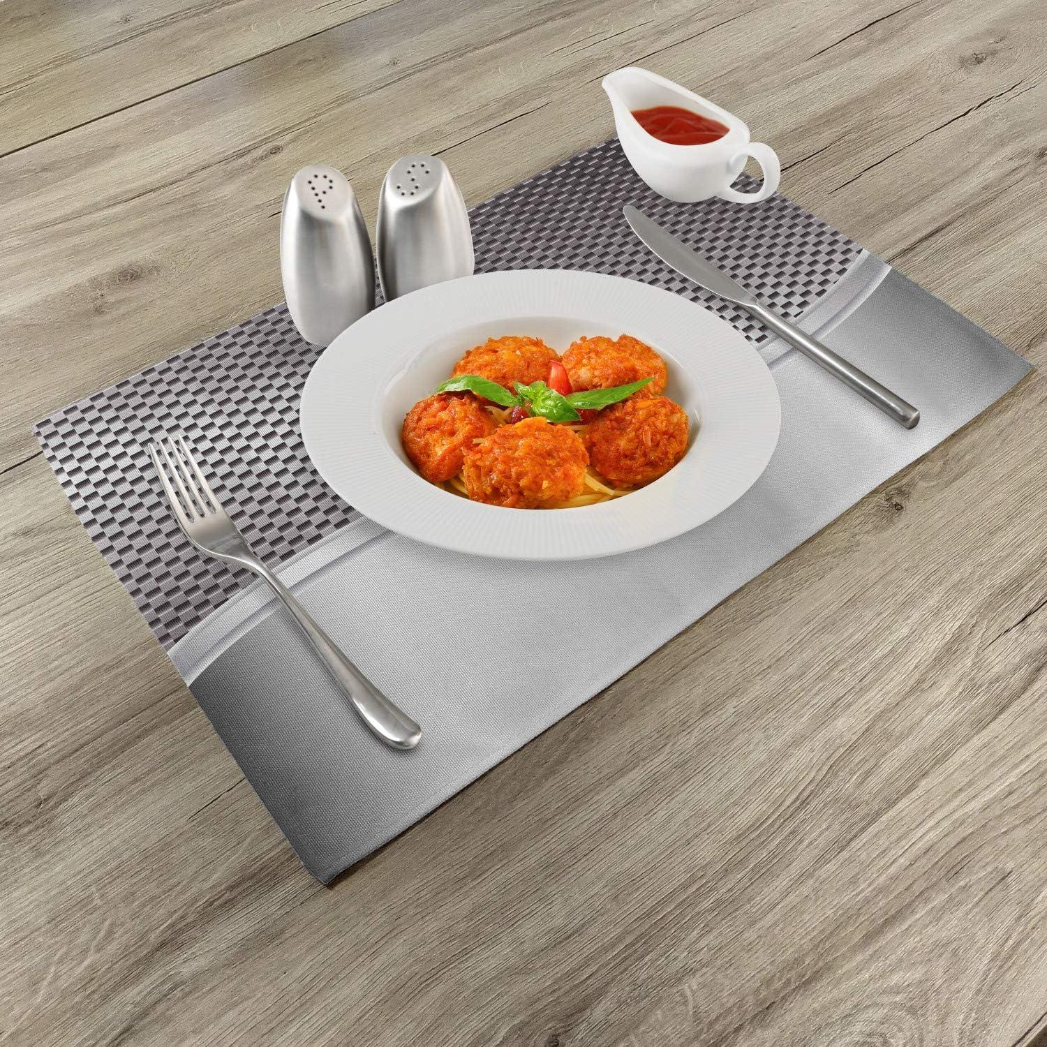 imageAmbesonne Grey Place Mats Set of 4 Technology Structure with Wavy Stripe and Checkered Motif Industrial Grid Print Washable Fabric Placemats for Dining Table Standard Size Charcoal Grey