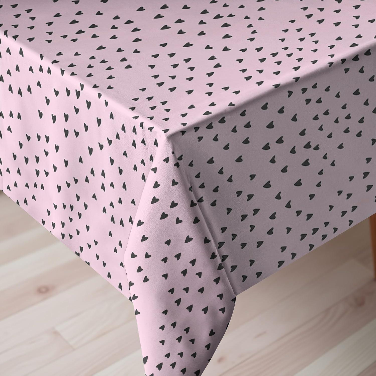 imageAmbesonne Heart Tablecloth Valentines Days Theme Romance Pattern in Simplistic Style Rhythmic Rectangular Table Cover for Dining Room Kitchen Decor 52 X 70 Pink