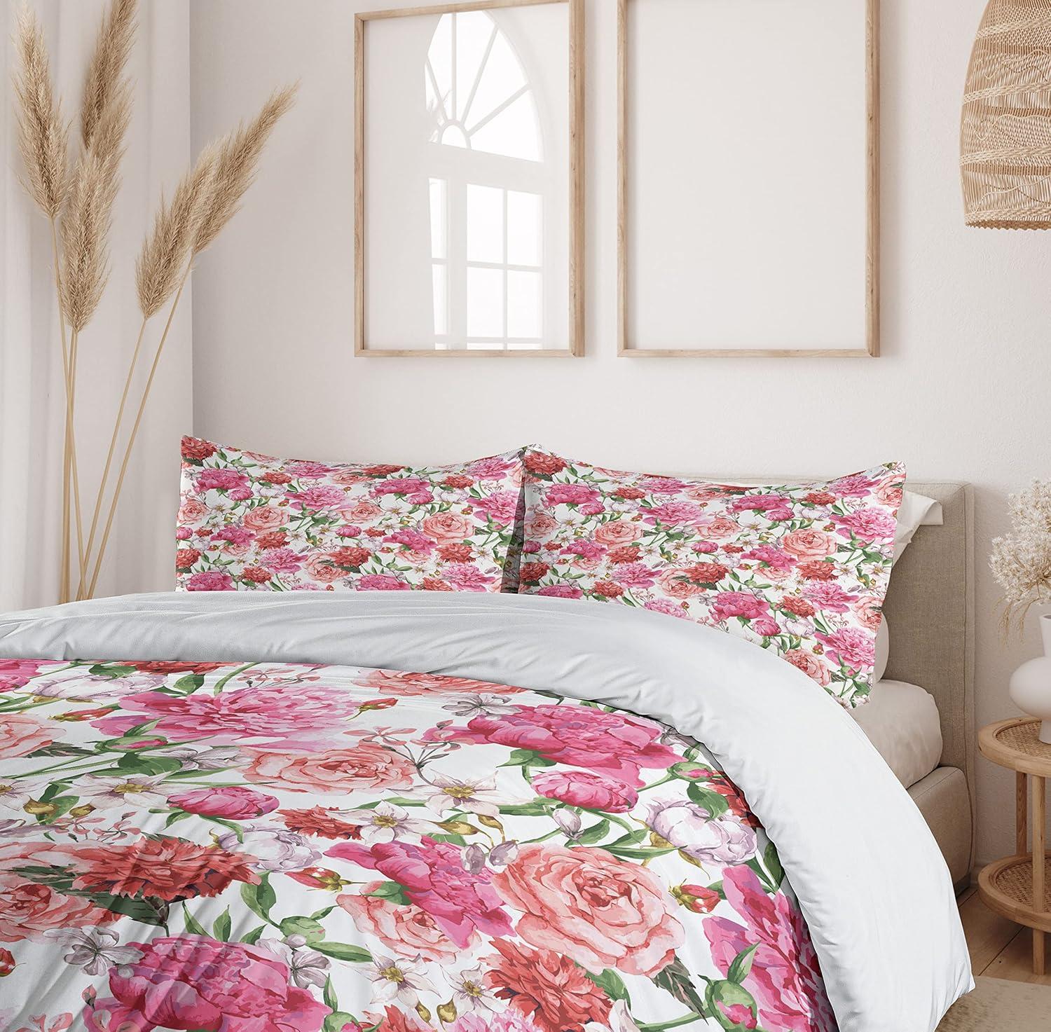 imageAmbesonne Love Duvet Cover Set Valentines Day Words with Hearts Frame on Vertical Lines Romantic Calligraphy Decorative 2 Piece Bedding Set with 1 Pillow Sham Twin Size Pink Red BlushWhite Pink Blush