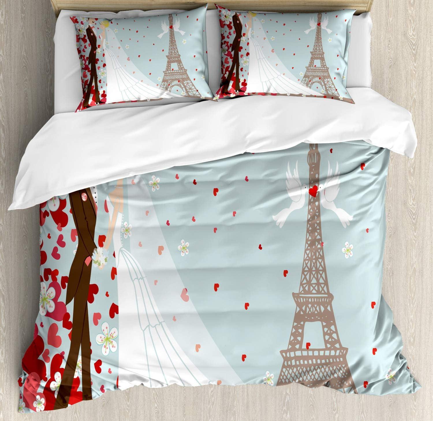 imageAmbesonne Love Duvet Cover Set Valentines Day Words with Hearts Frame on Vertical Lines Romantic Calligraphy Decorative 2 Piece Bedding Set with 1 Pillow Sham Twin Size Pink Red BlushBlue Red White