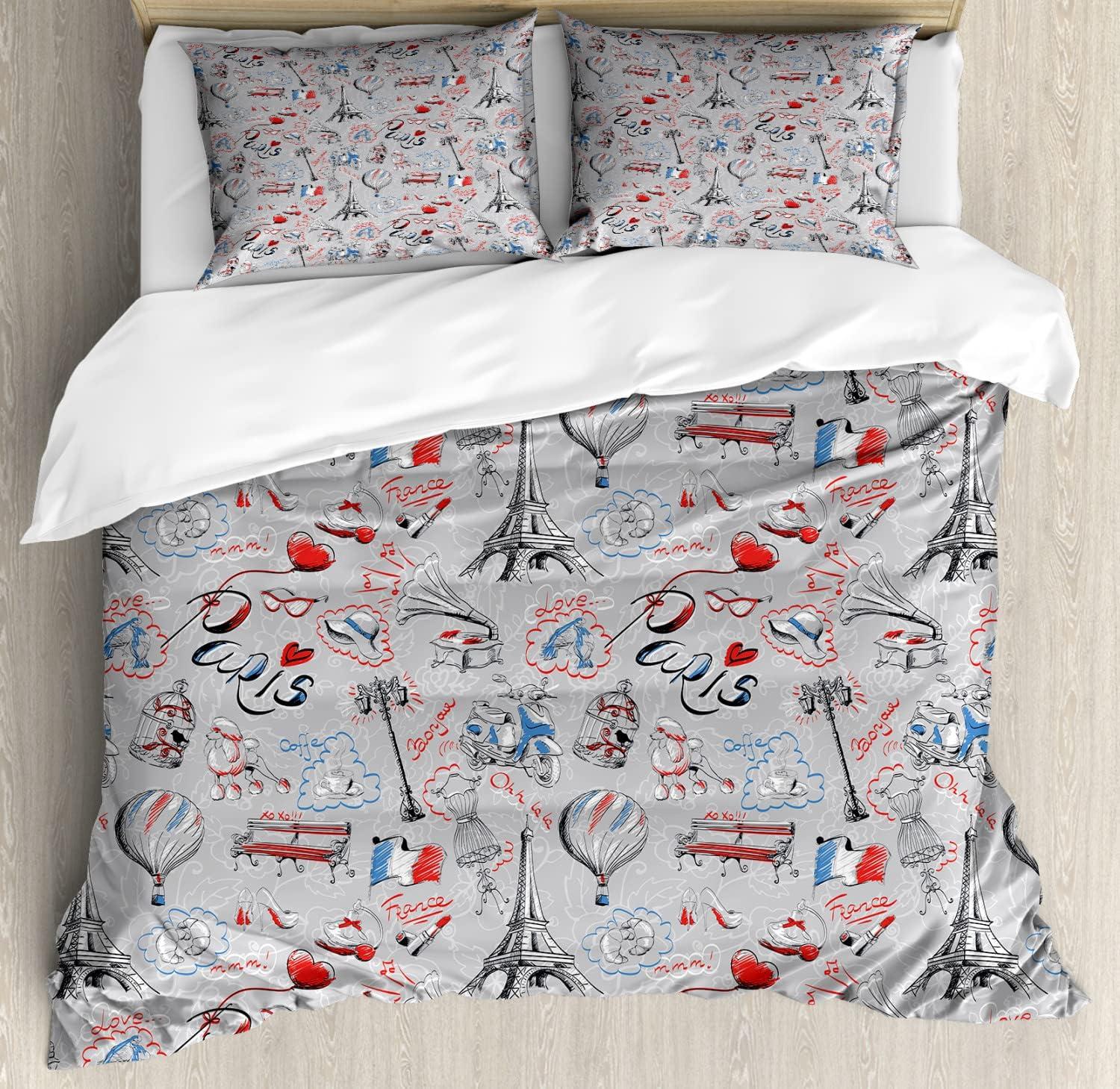 imageAmbesonne Love Duvet Cover Set Valentines Day Words with Hearts Frame on Vertical Lines Romantic Calligraphy Decorative 2 Piece Bedding Set with 1 Pillow Sham Twin Size Pink Red BlushGrey Red