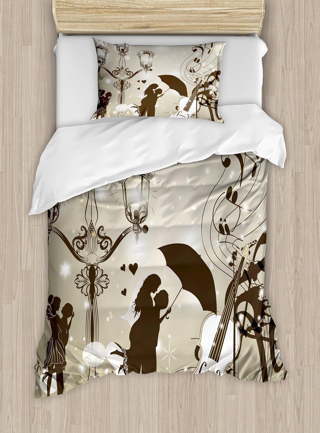 imageAmbesonne Love Duvet Cover Set Valentines Day Words with Hearts Frame on Vertical Lines Romantic Calligraphy Decorative 2 Piece Bedding Set with 1 Pillow Sham Twin Size Pink Red BlushDust