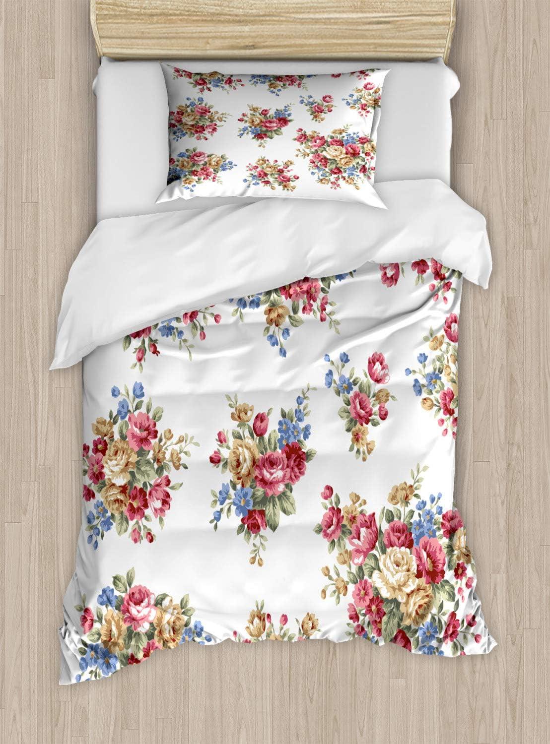 imageAmbesonne Love Duvet Cover Set Valentines Day Words with Hearts Frame on Vertical Lines Romantic Calligraphy Decorative 2 Piece Bedding Set with 1 Pillow Sham Twin Size Pink Red BlushDark Coral Blue Tan