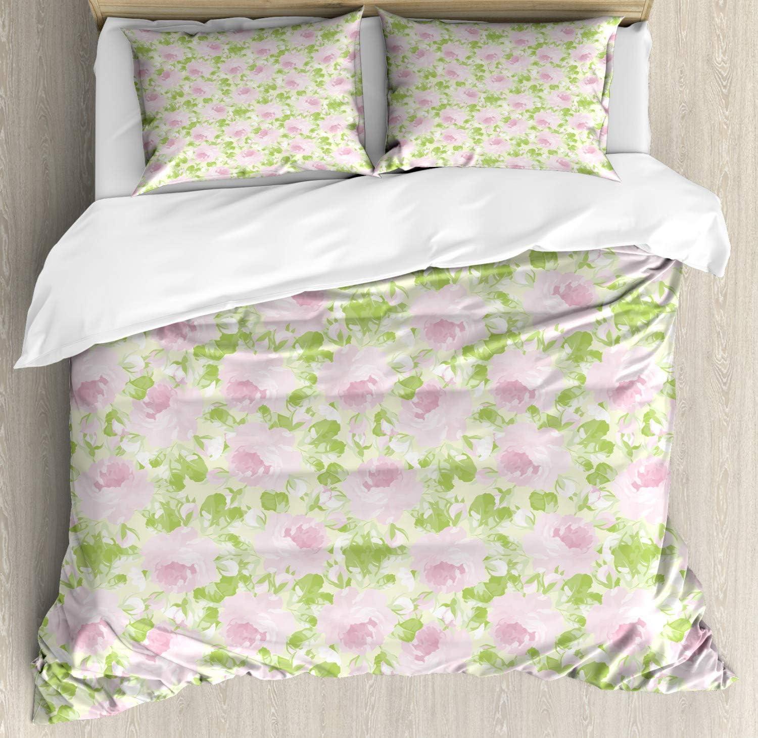 imageAmbesonne Love Duvet Cover Set Valentines Day Words with Hearts Frame on Vertical Lines Romantic Calligraphy Decorative 2 Piece Bedding Set with 1 Pillow Sham Twin Size Pink Red BlushPink Green