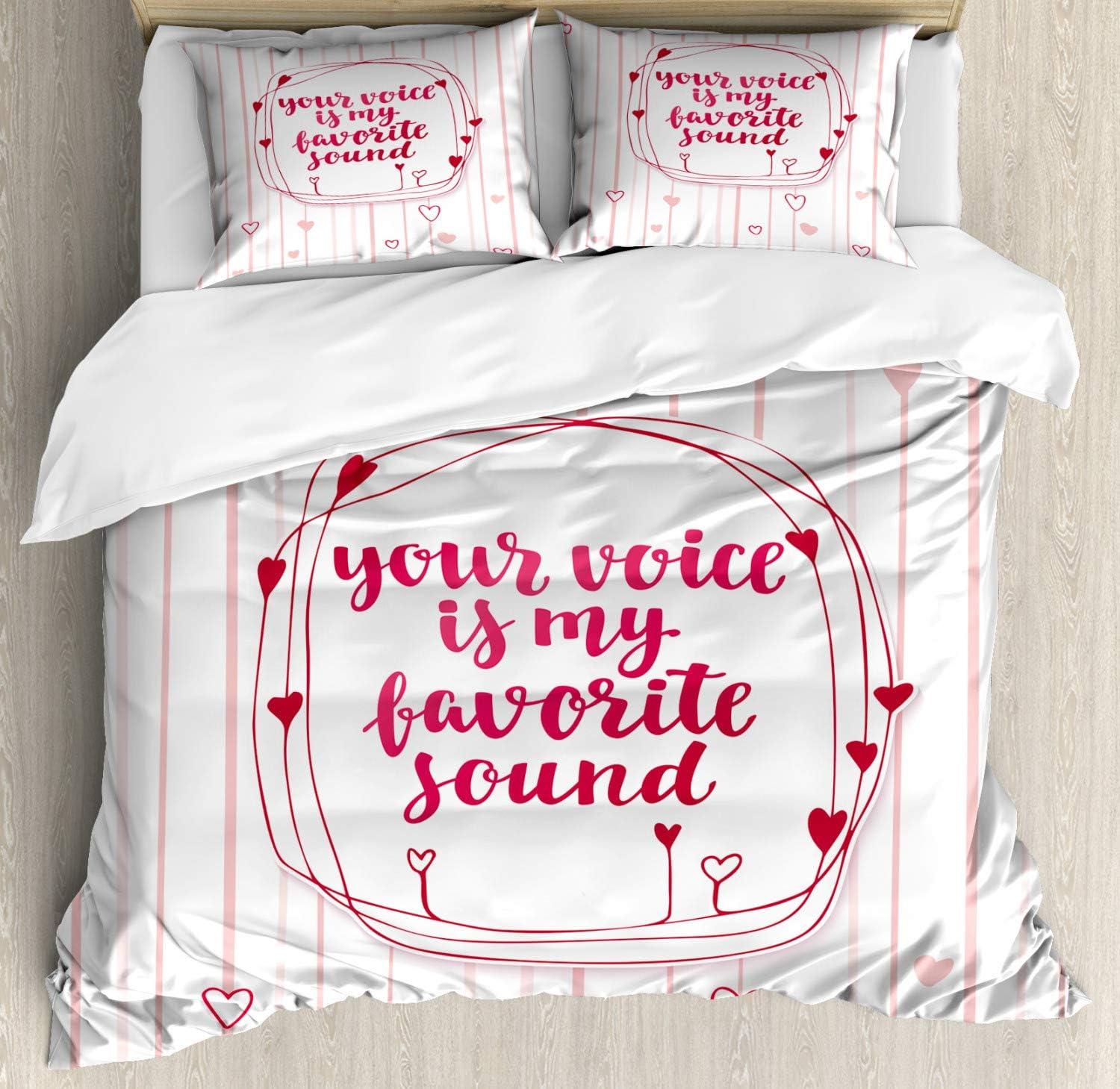 imageAmbesonne Love Duvet Cover Set Valentines Day Words with Hearts Frame on Vertical Lines Romantic Calligraphy Decorative 2 Piece Bedding Set with 1 Pillow Sham Twin Size Pink Red BlushPink Red Blush