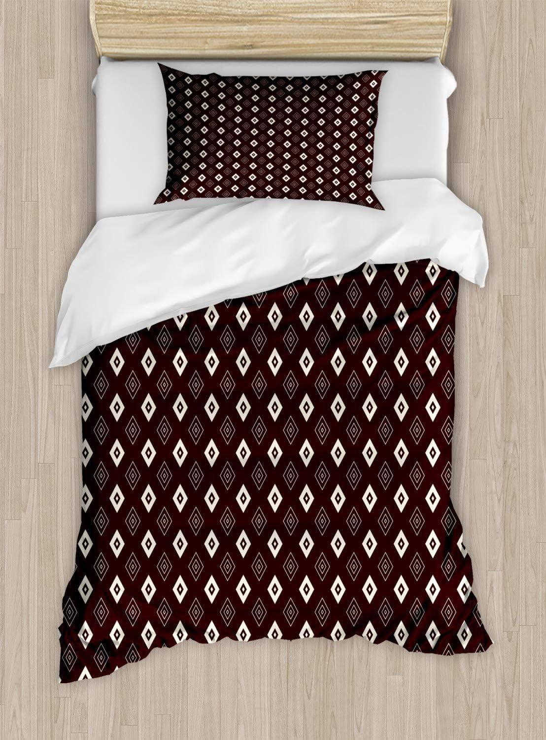 imageAmbesonne Love Duvet Cover Set Valentines Day Words with Hearts Frame on Vertical Lines Romantic Calligraphy Decorative 2 Piece Bedding Set with 1 Pillow Sham Twin Size Pink Red BlushChestnut Brown and Cream