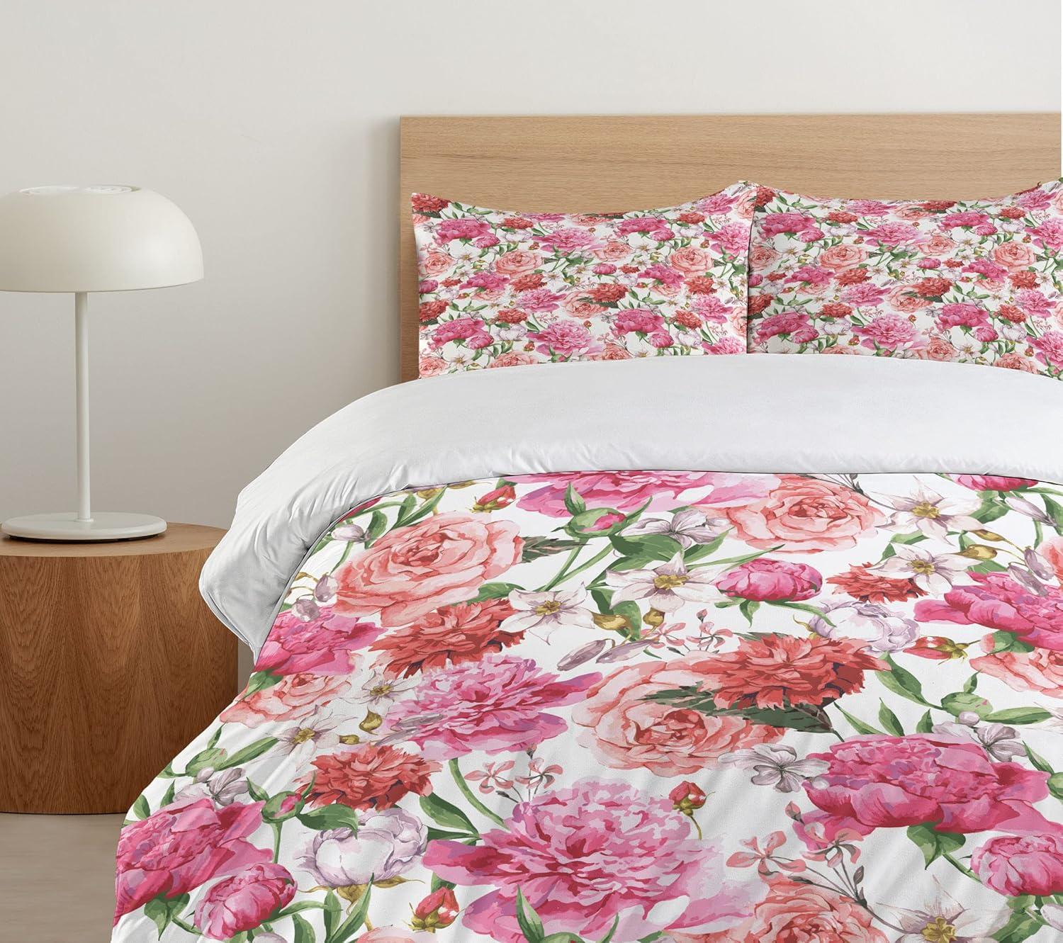 imageAmbesonne Love Duvet Cover Set Valentines Day Words with Hearts Frame on Vertical Lines Romantic Calligraphy Decorative 2 Piece Bedding Set with 1 Pillow Sham Twin Size Pink Red BlushWhite Pink Blush