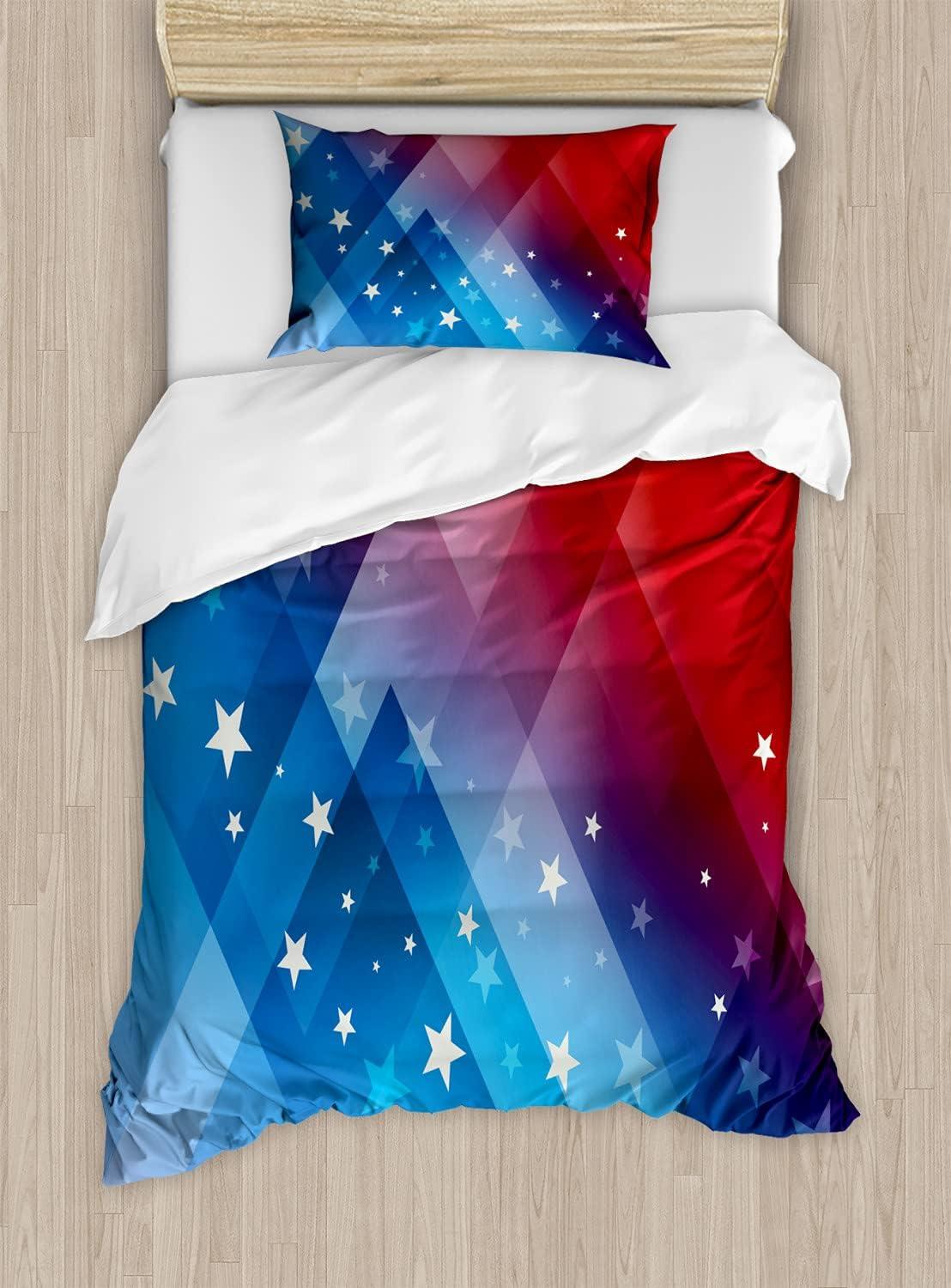 imageAmbesonne Love Duvet Cover Set Valentines Day Words with Hearts Frame on Vertical Lines Romantic Calligraphy Decorative 2 Piece Bedding Set with 1 Pillow Sham Twin Size Pink Red BlushRed White Blue