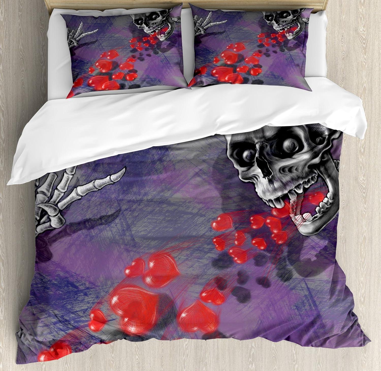 imageAmbesonne Love Duvet Cover Set Valentines Day Words with Hearts Frame on Vertical Lines Romantic Calligraphy Decorative 2 Piece Bedding Set with 1 Pillow Sham Twin Size Pink Red BlushGrey Red and Purple