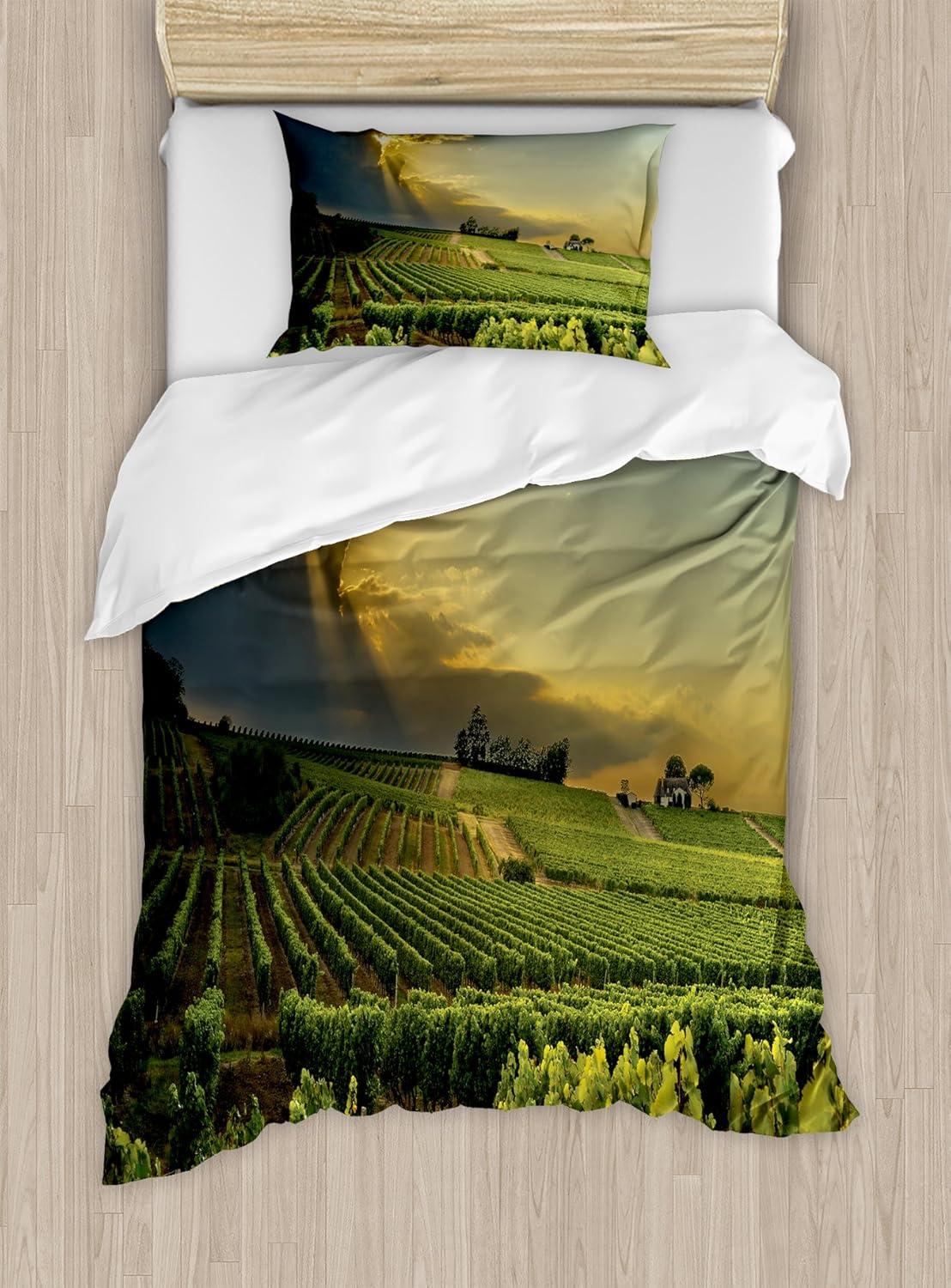 imageAmbesonne Love Duvet Cover Set Valentines Day Words with Hearts Frame on Vertical Lines Romantic Calligraphy Decorative 2 Piece Bedding Set with 1 Pillow Sham Twin Size Pink Red BlushGreen Yellow Grey