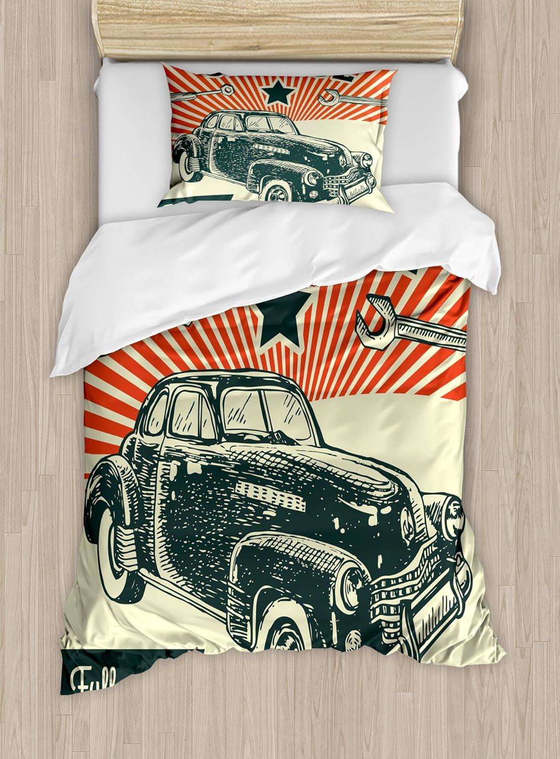 imageAmbesonne Love Duvet Cover Set Valentines Day Words with Hearts Frame on Vertical Lines Romantic Calligraphy Decorative 2 Piece Bedding Set with 1 Pillow Sham Twin Size Pink Red BlushEmerald Orange