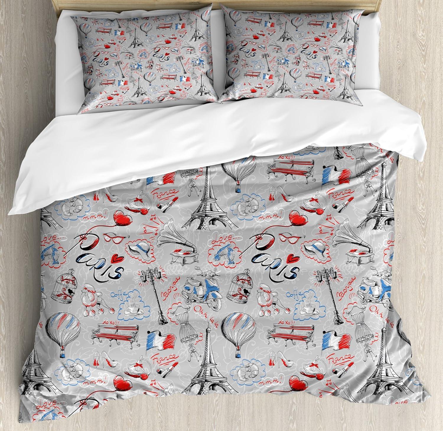 imageAmbesonne Love Duvet Cover Set Valentines Day Words with Hearts Frame on Vertical Lines Romantic Calligraphy Decorative 2 Piece Bedding Set with 1 Pillow Sham Twin Size Pink Red BlushGrey Red