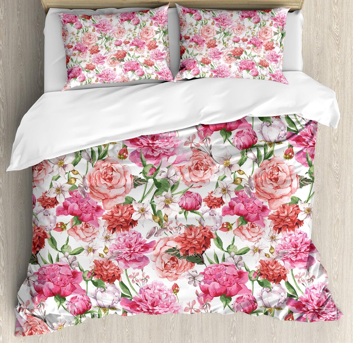 imageAmbesonne Love Duvet Cover Set Valentines Day Words with Hearts Frame on Vertical Lines Romantic Calligraphy Decorative 2 Piece Bedding Set with 1 Pillow Sham Twin Size Pink Red BlushWhite Pink Blush