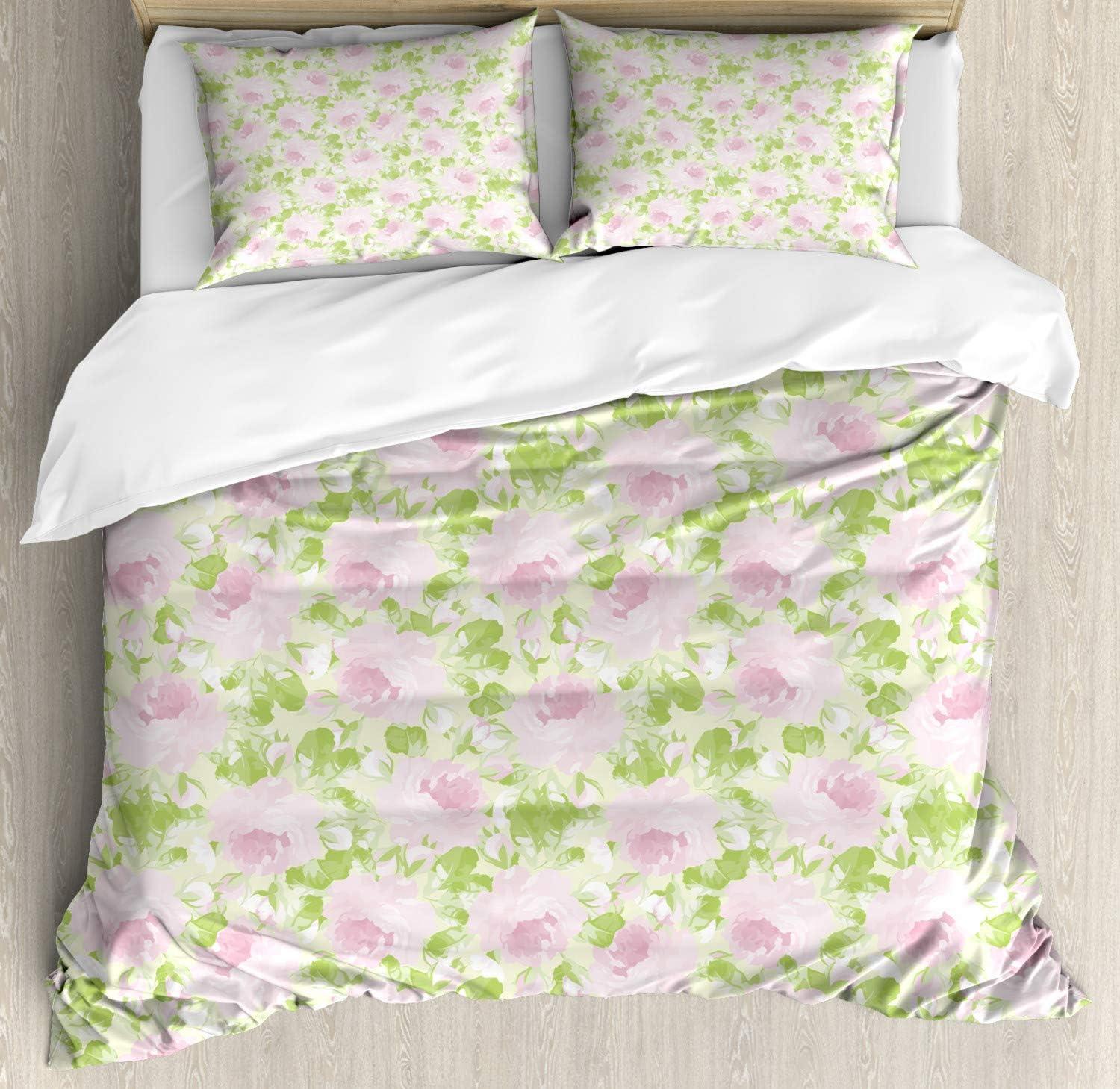 imageAmbesonne Love Duvet Cover Set Valentines Day Words with Hearts Frame on Vertical Lines Romantic Calligraphy Decorative 2 Piece Bedding Set with 1 Pillow Sham Twin Size Pink Red BlushPink Green