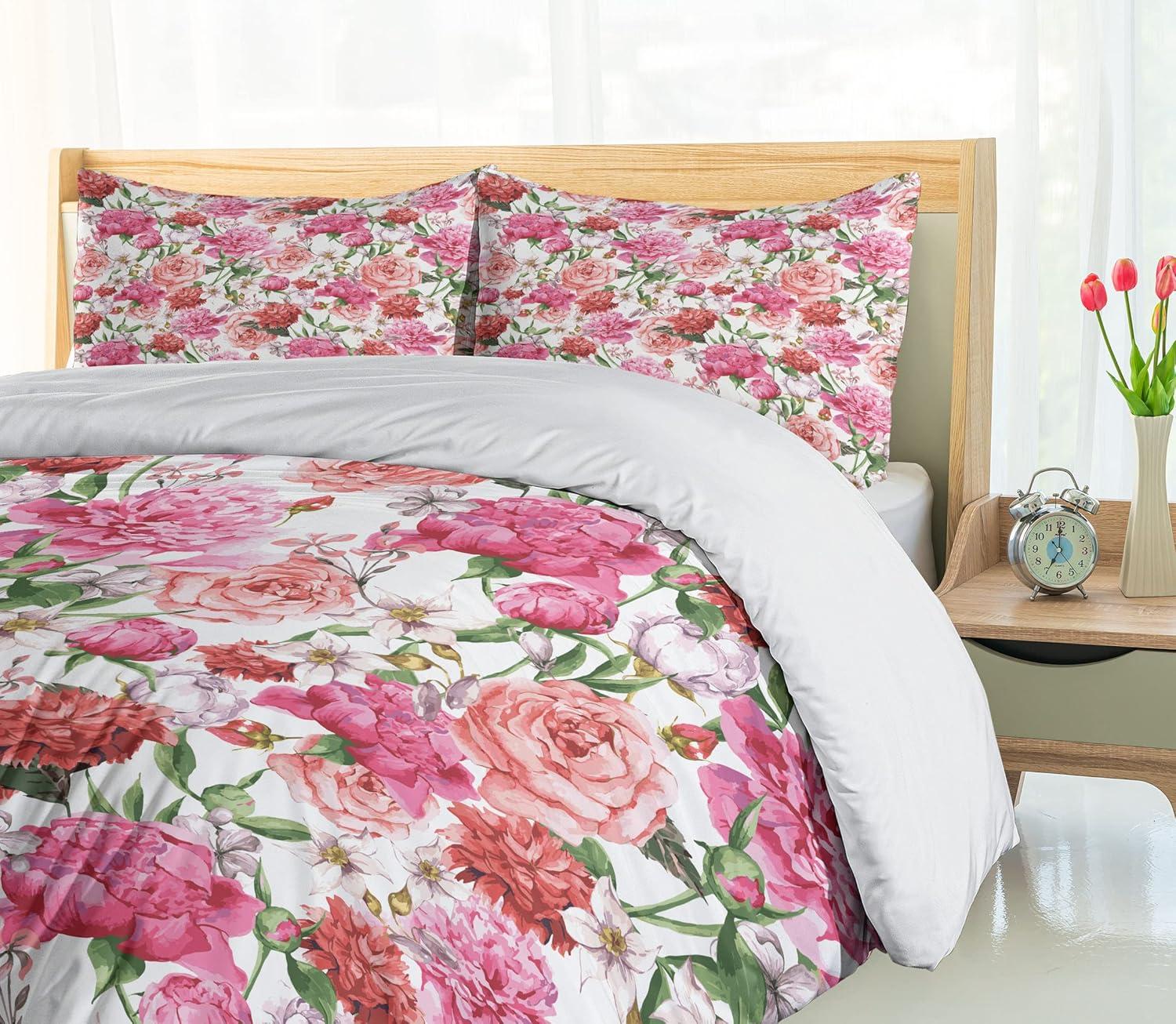 imageAmbesonne Love Duvet Cover Set Valentines Day Words with Hearts Frame on Vertical Lines Romantic Calligraphy Decorative 2 Piece Bedding Set with 1 Pillow Sham Twin Size Pink Red BlushWhite Pink Blush