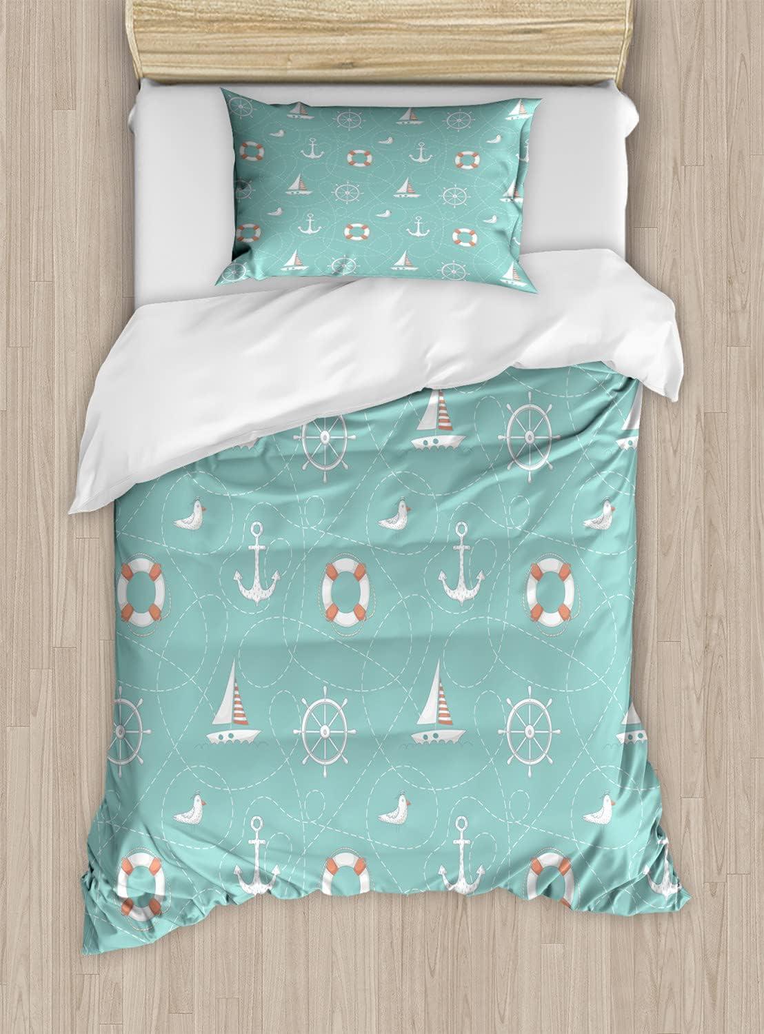 imageAmbesonne Love Duvet Cover Set Valentines Day Words with Hearts Frame on Vertical Lines Romantic Calligraphy Decorative 2 Piece Bedding Set with 1 Pillow Sham Twin Size Pink Red BlushSeafoam Salmon and White