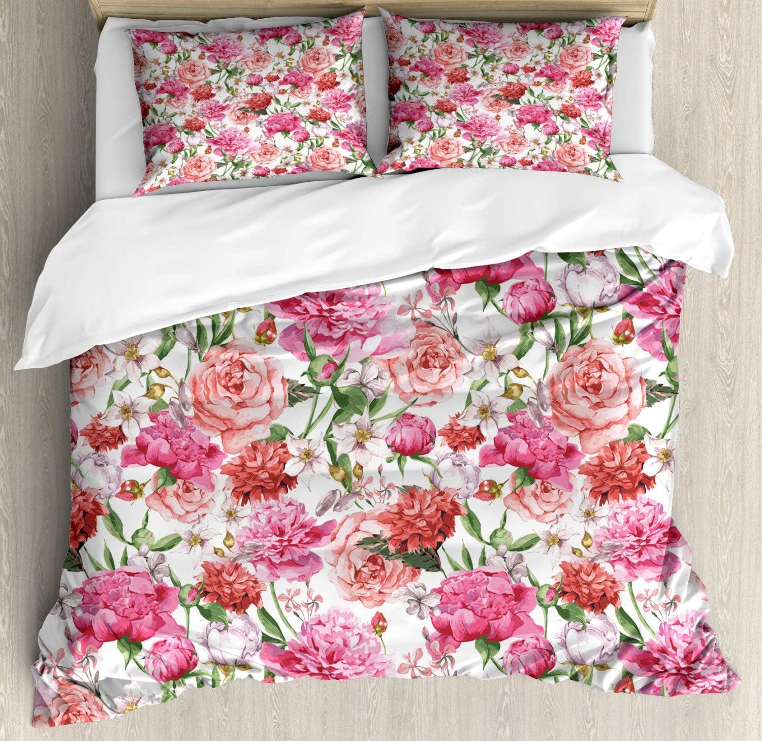 imageAmbesonne Love Duvet Cover Set Valentines Day Words with Hearts Frame on Vertical Lines Romantic Calligraphy Decorative 2 Piece Bedding Set with 1 Pillow Sham Twin Size Pink Red BlushWhite Pink Blush