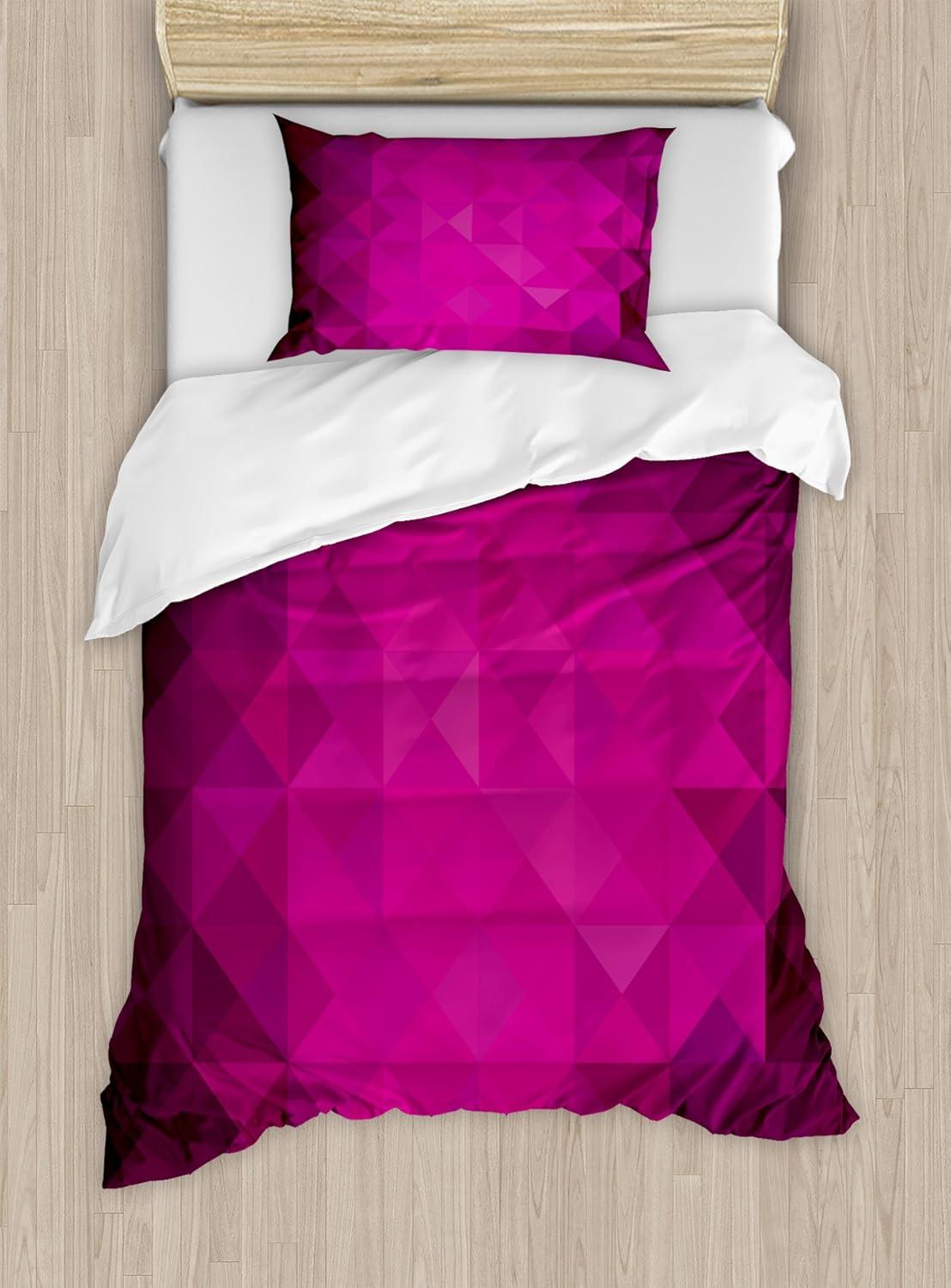 imageAmbesonne Love Duvet Cover Set Valentines Day Words with Hearts Frame on Vertical Lines Romantic Calligraphy Decorative 2 Piece Bedding Set with 1 Pillow Sham Twin Size Pink Red BlushHot Pink Purple Plum