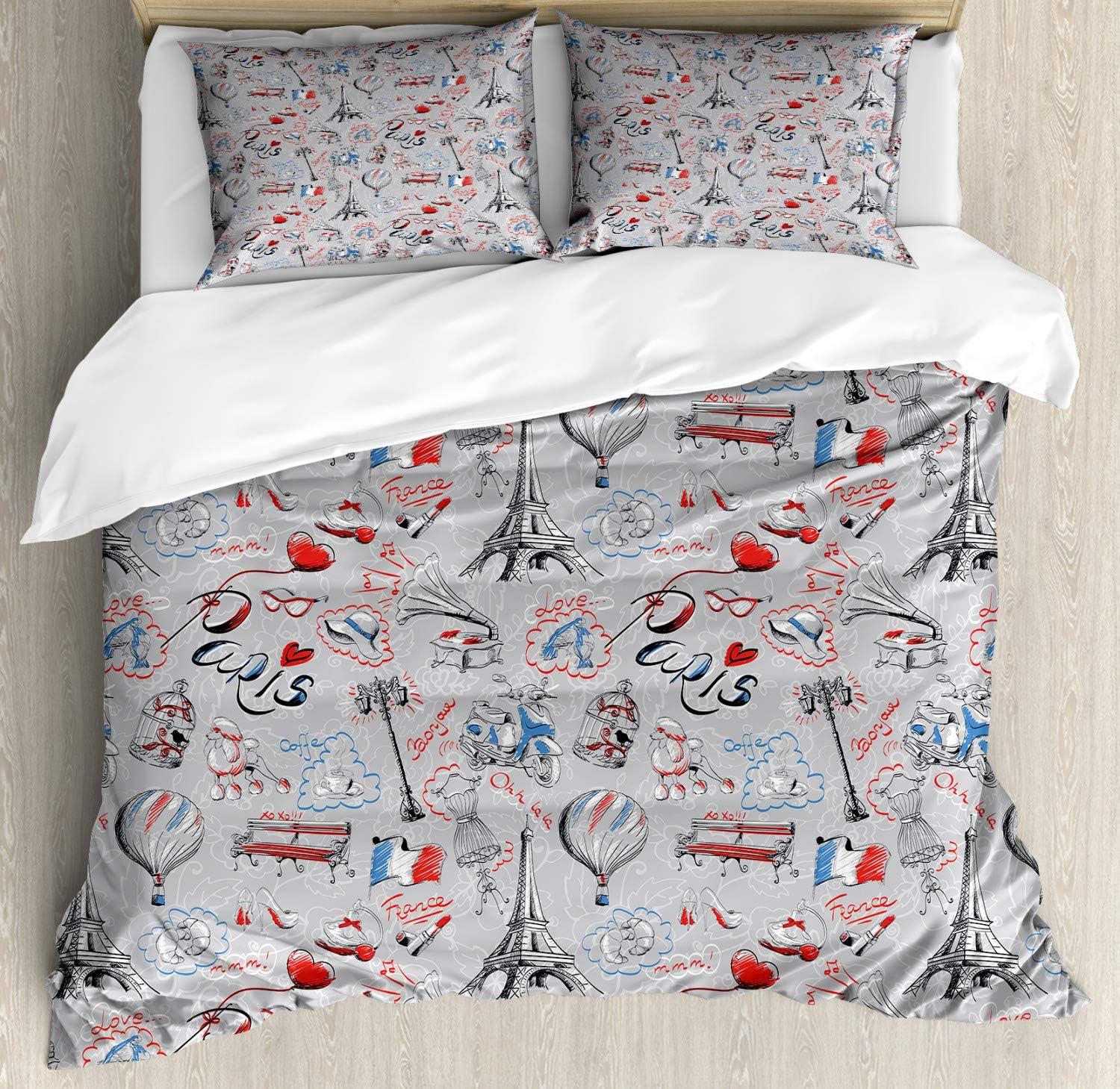 imageAmbesonne Love Duvet Cover Set Valentines Day Words with Hearts Frame on Vertical Lines Romantic Calligraphy Decorative 2 Piece Bedding Set with 1 Pillow Sham Twin Size Pink Red BlushGrey Red