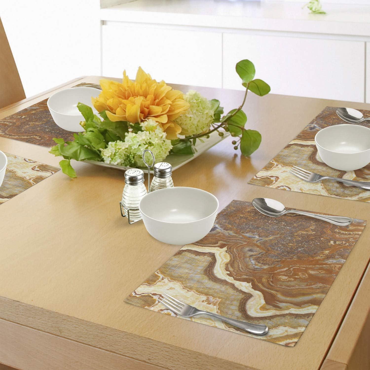 imageAmbesonne Marble Print Place Mats Set of 4 Unique Earthen Toned Mother Earth Natural Travertine Structures Washable Fabric Placemats for Dining Table Standard Size Yellow Cinnamon