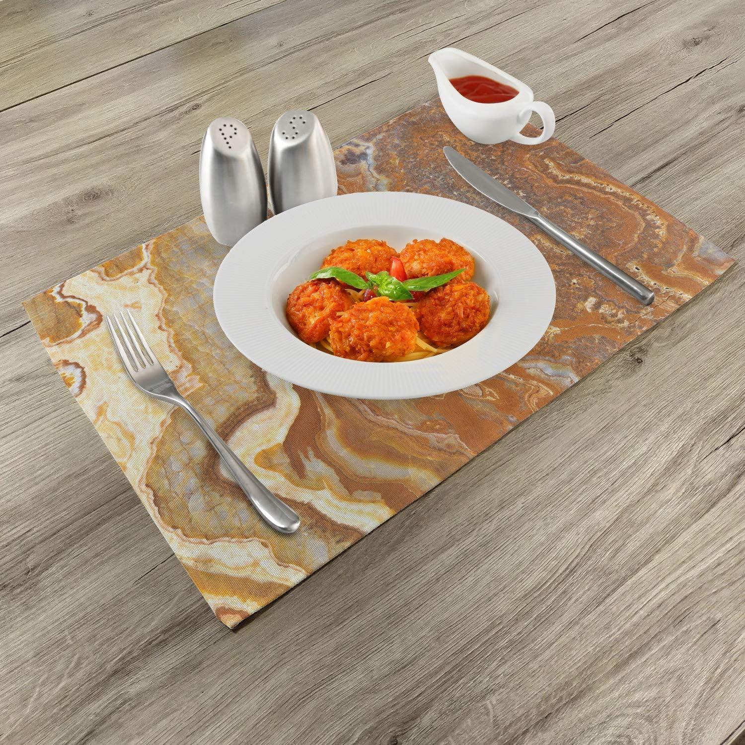 imageAmbesonne Marble Print Place Mats Set of 4 Unique Earthen Toned Mother Earth Natural Travertine Structures Washable Fabric Placemats for Dining Table Standard Size Yellow Cinnamon