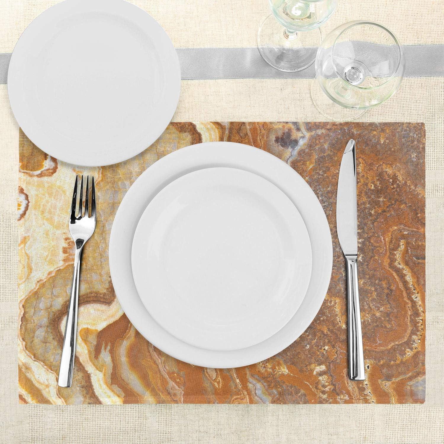 imageAmbesonne Marble Print Place Mats Set of 4 Unique Earthen Toned Mother Earth Natural Travertine Structures Washable Fabric Placemats for Dining Table Standard Size Yellow Cinnamon