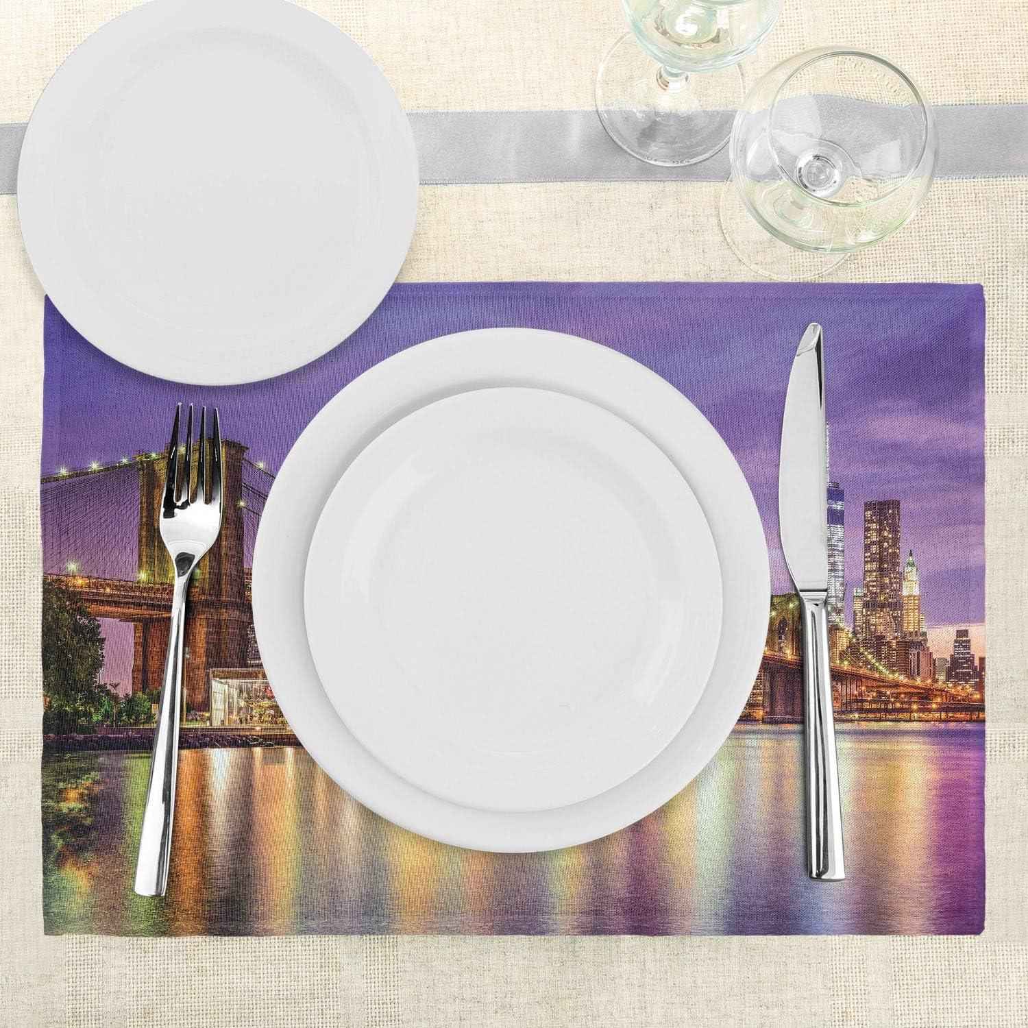 imageAmbesonne New York Place Mats Set of 4 NYC Exquisite Skyline Manhattan Old Neighborhood Tourist Country Print Washable Fabric Placemats for Dining Table Standard Size Purple and YellowPurple Yellow