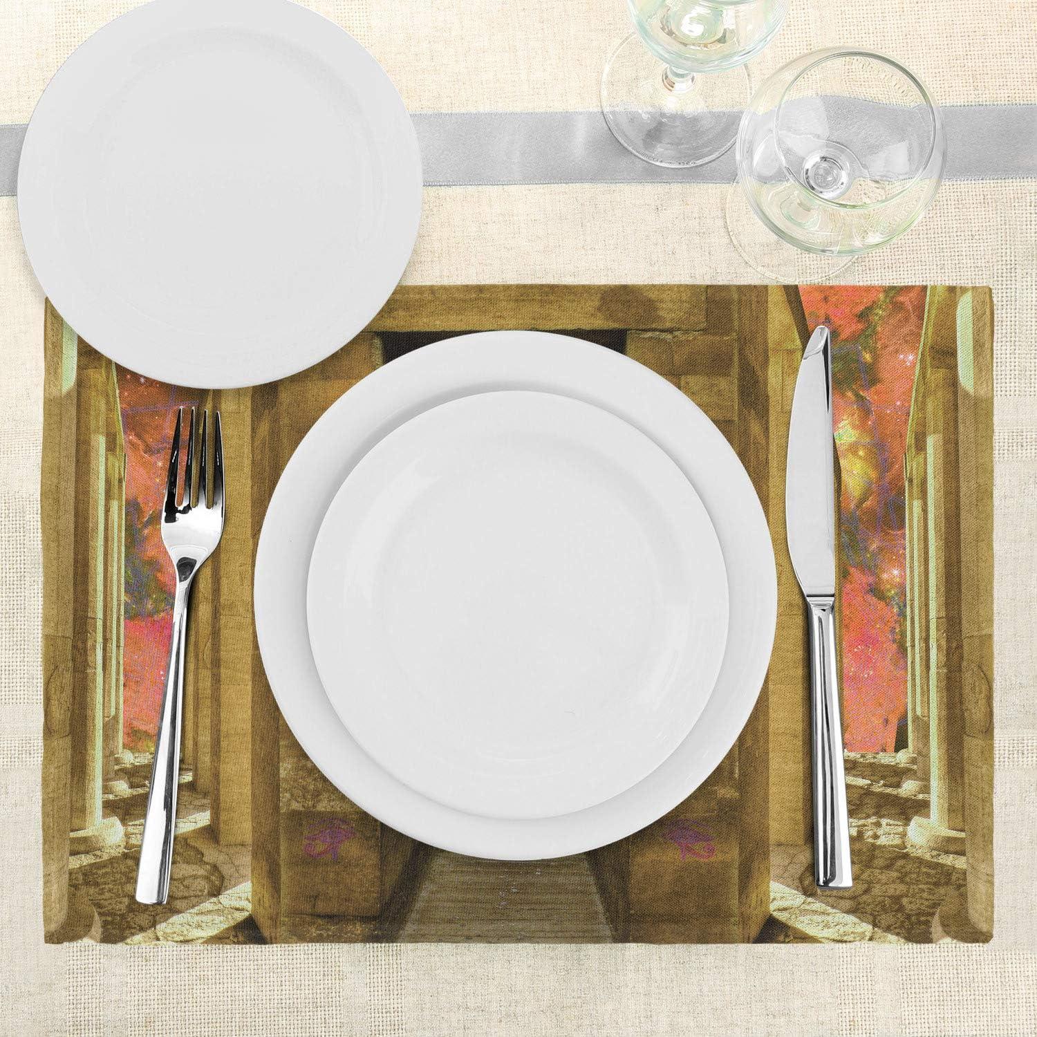 imageAmbesonne New York Place Mats Set of 4 NYC Exquisite Skyline Manhattan Old Neighborhood Tourist Country Print Washable Fabric Placemats for Dining Table Standard Size Purple and YellowTan Peach