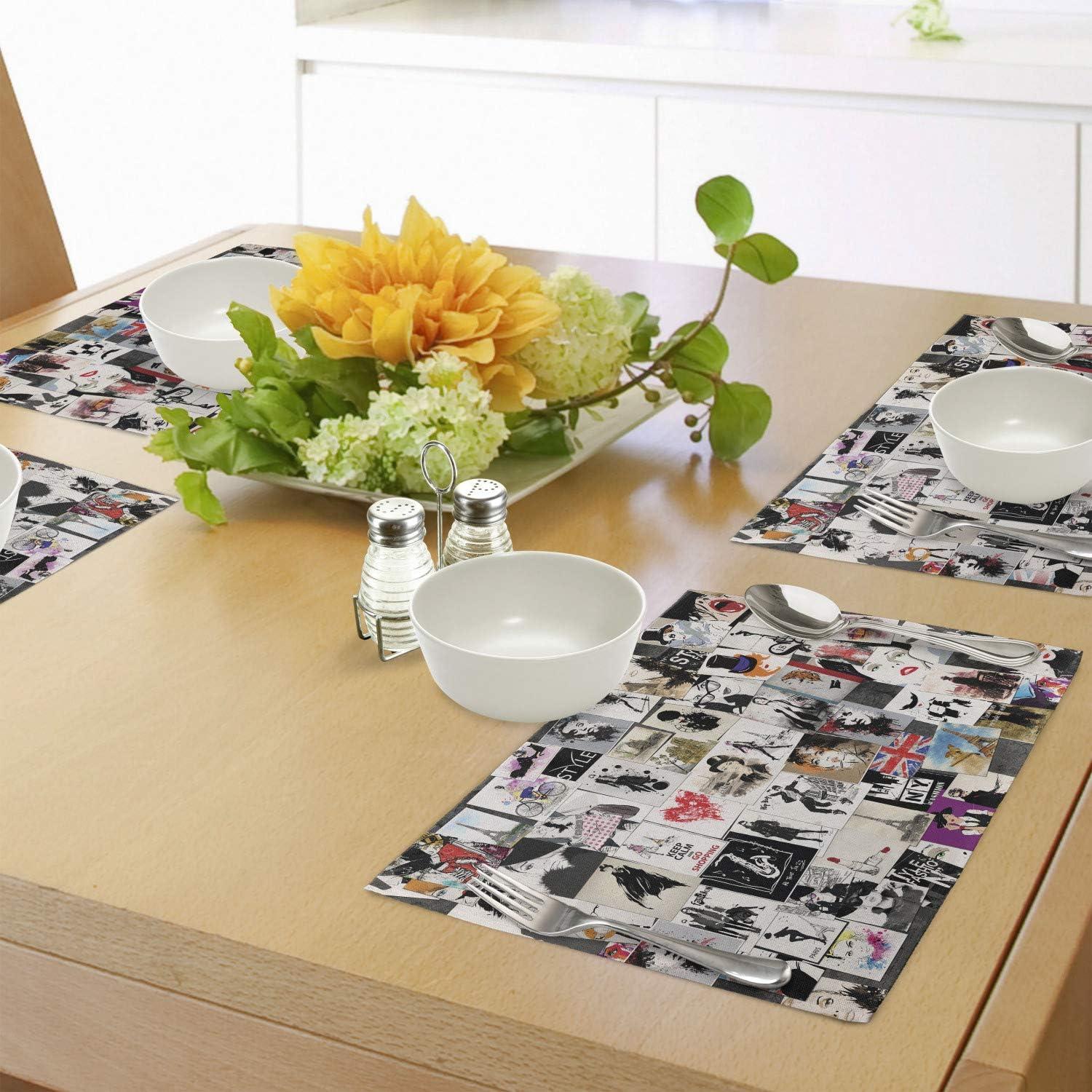 imageAmbesonne New York Place Mats Set of 4 NYC Exquisite Skyline Manhattan Old Neighborhood Tourist Country Print Washable Fabric Placemats for Dining Table Standard Size Purple and YellowWhite Black Red
