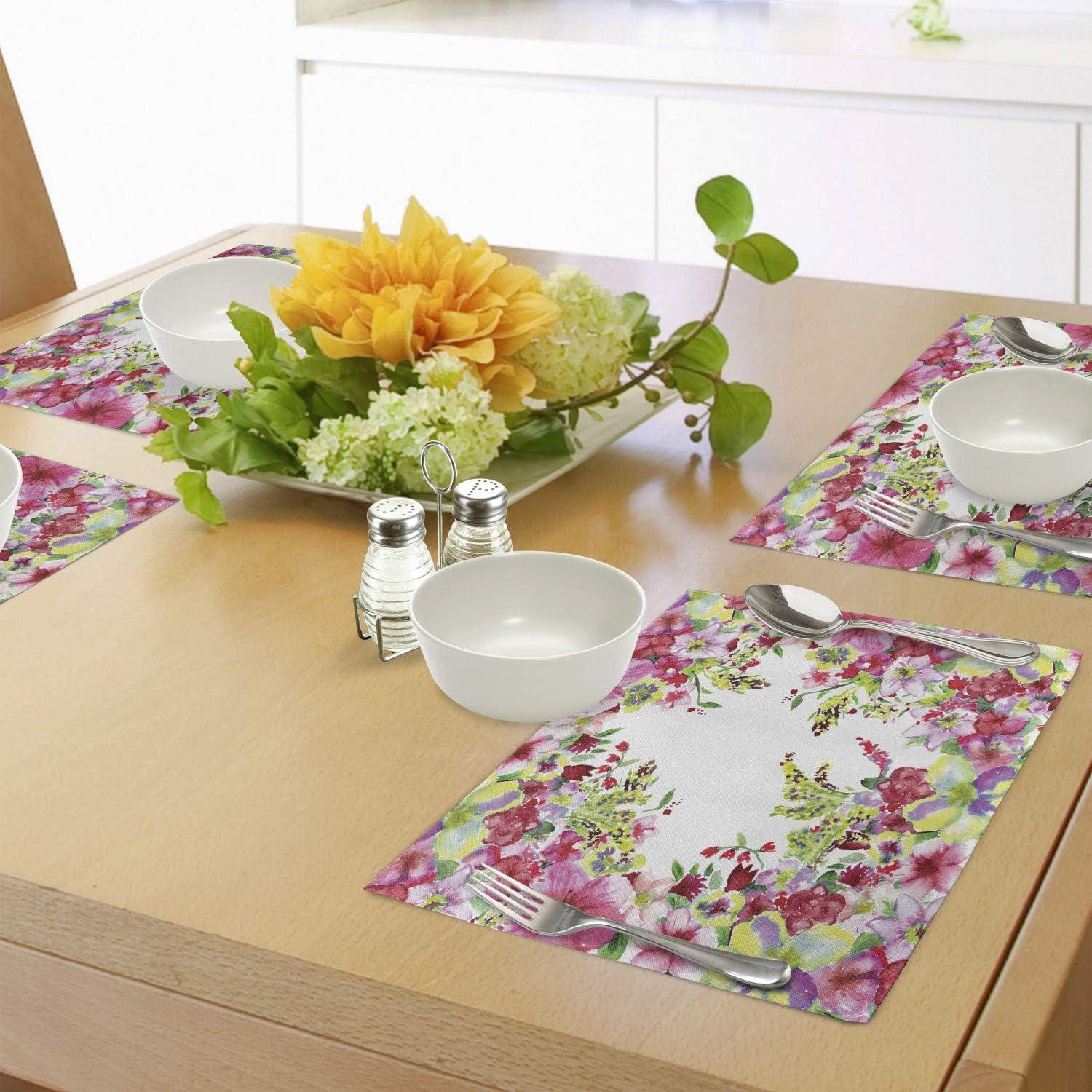 imageAmbesonne New York Place Mats Set of 4 NYC Exquisite Skyline Manhattan Old Neighborhood Tourist Country Print Washable Fabric Placemats for Dining Table Standard Size Purple and YellowGreen and Pink