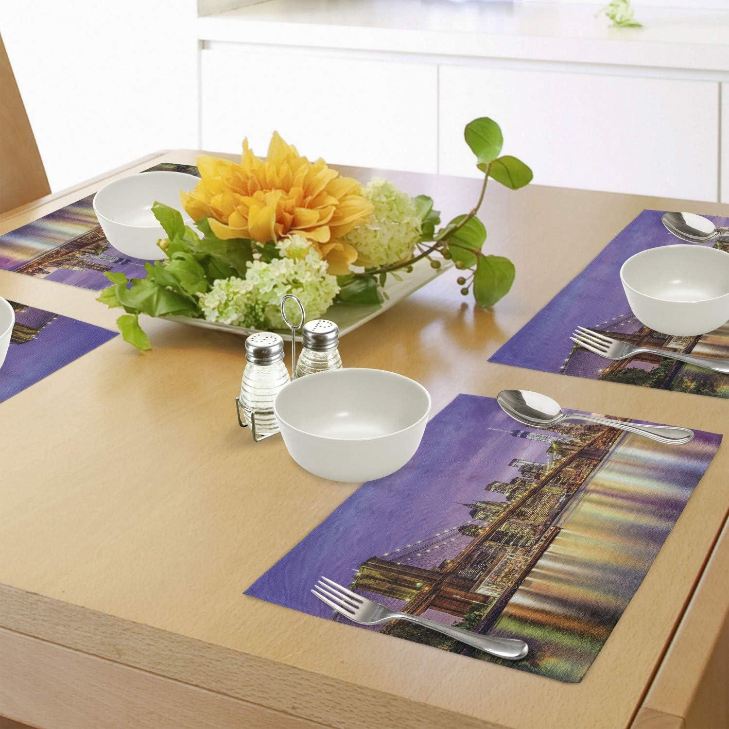 imageAmbesonne New York Place Mats Set of 4 NYC Exquisite Skyline Manhattan Old Neighborhood Tourist Country Print Washable Fabric Placemats for Dining Table Standard Size Purple and YellowPurple Yellow