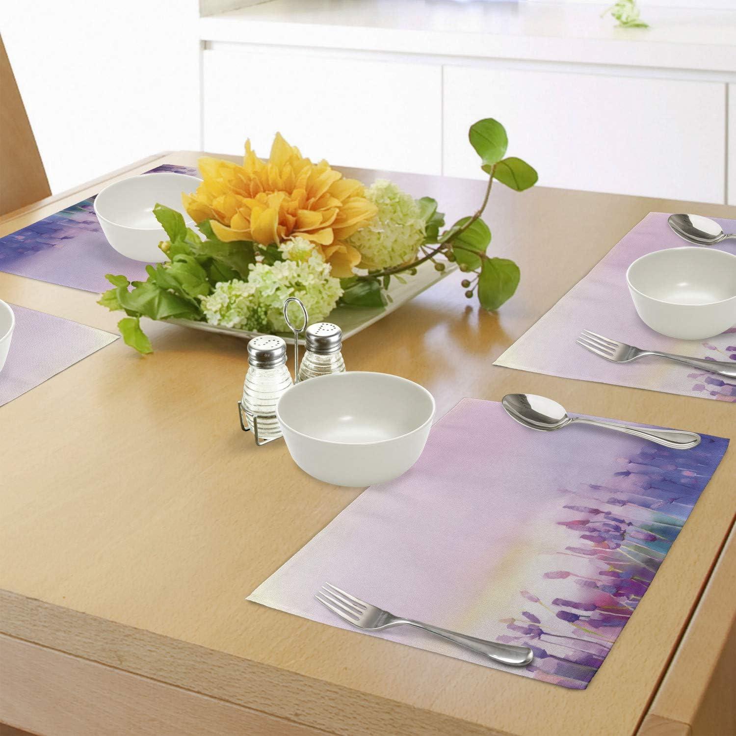 imageAmbesonne New York Place Mats Set of 4 NYC Exquisite Skyline Manhattan Old Neighborhood Tourist Country Print Washable Fabric Placemats for Dining Table Standard Size Purple and YellowLilac Purple