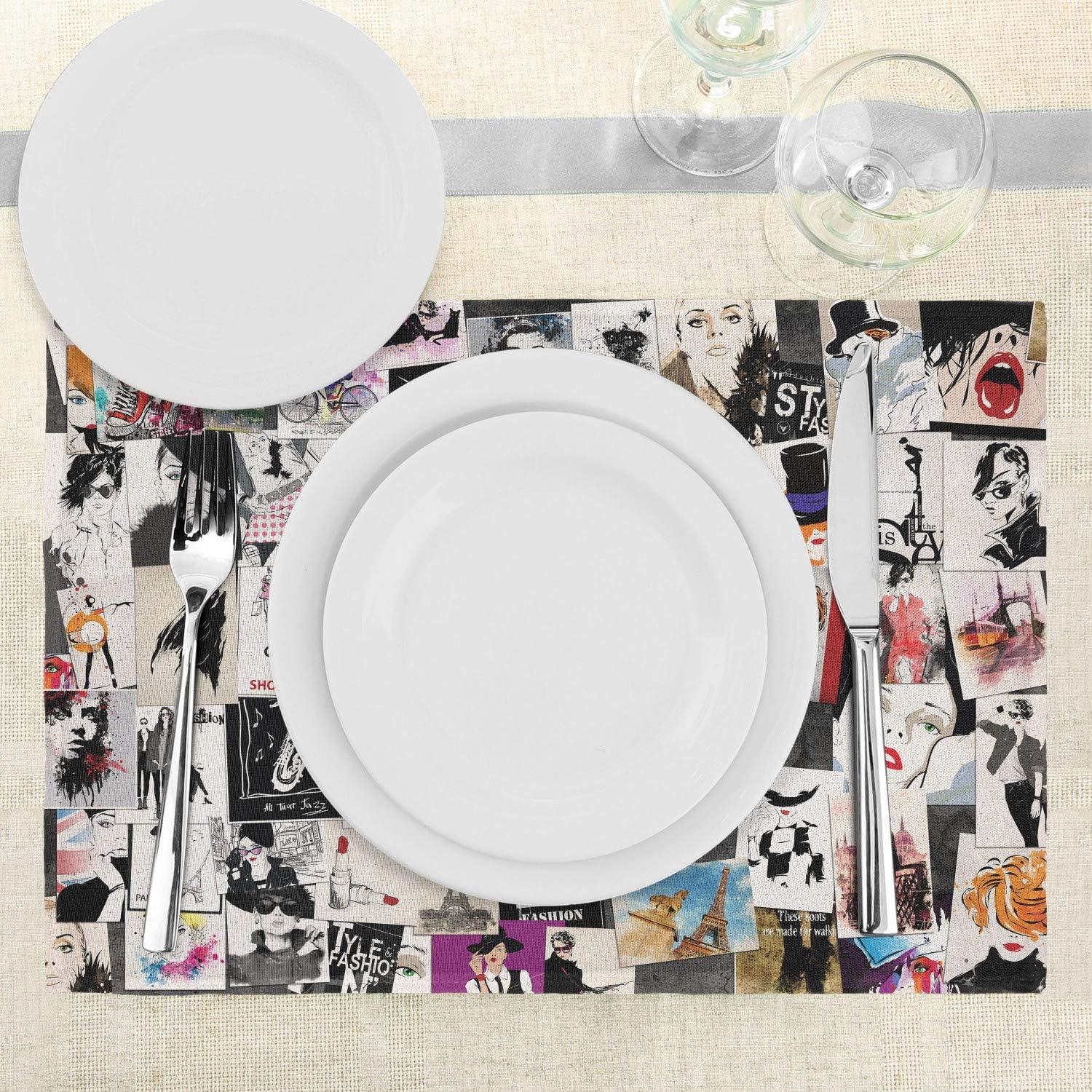 imageAmbesonne New York Place Mats Set of 4 NYC Exquisite Skyline Manhattan Old Neighborhood Tourist Country Print Washable Fabric Placemats for Dining Table Standard Size Purple and YellowWhite Black Red
