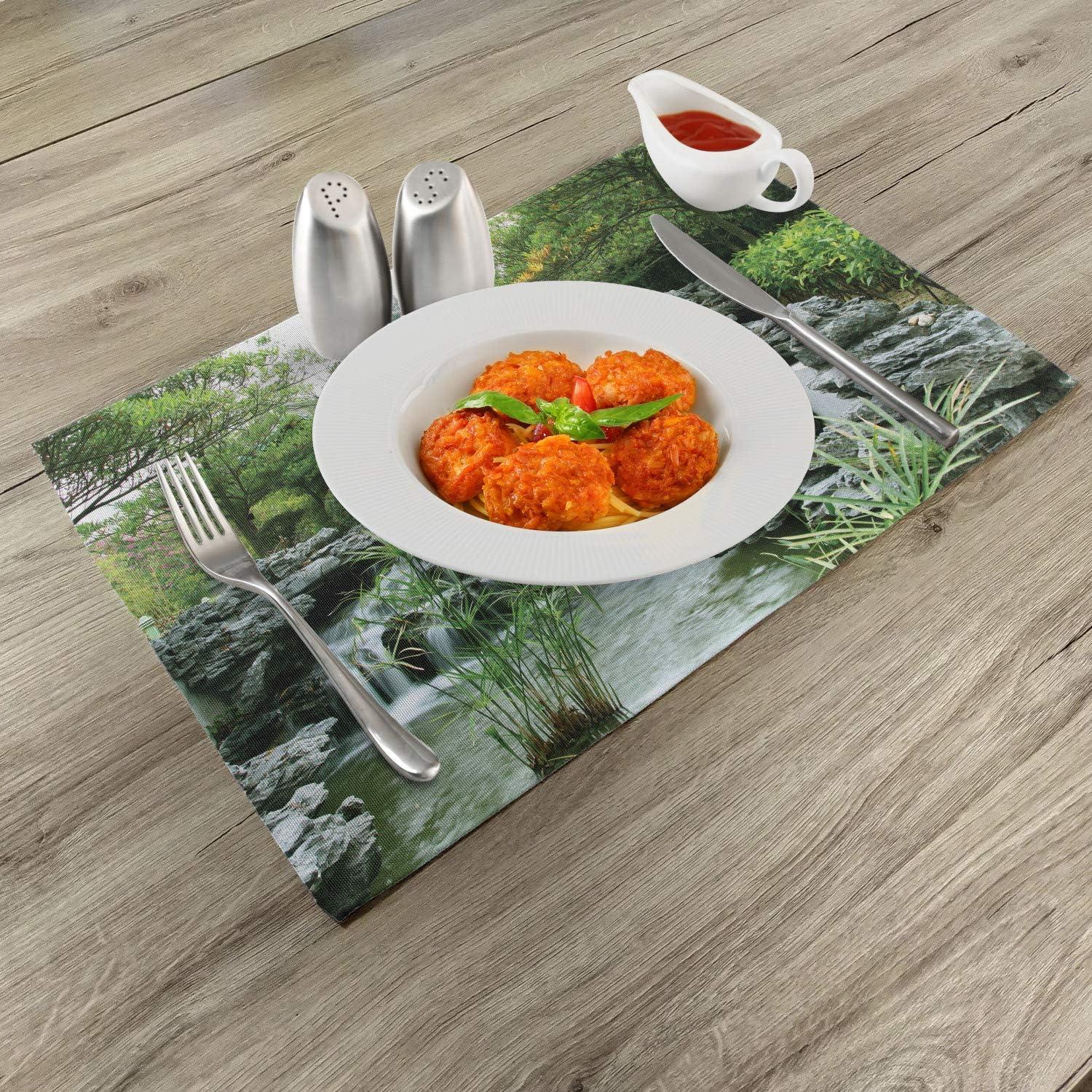 imageAmbesonne New York Place Mats Set of 4 NYC Exquisite Skyline Manhattan Old Neighborhood Tourist Country Print Washable Fabric Placemats for Dining Table Standard Size Purple and YellowGreen White