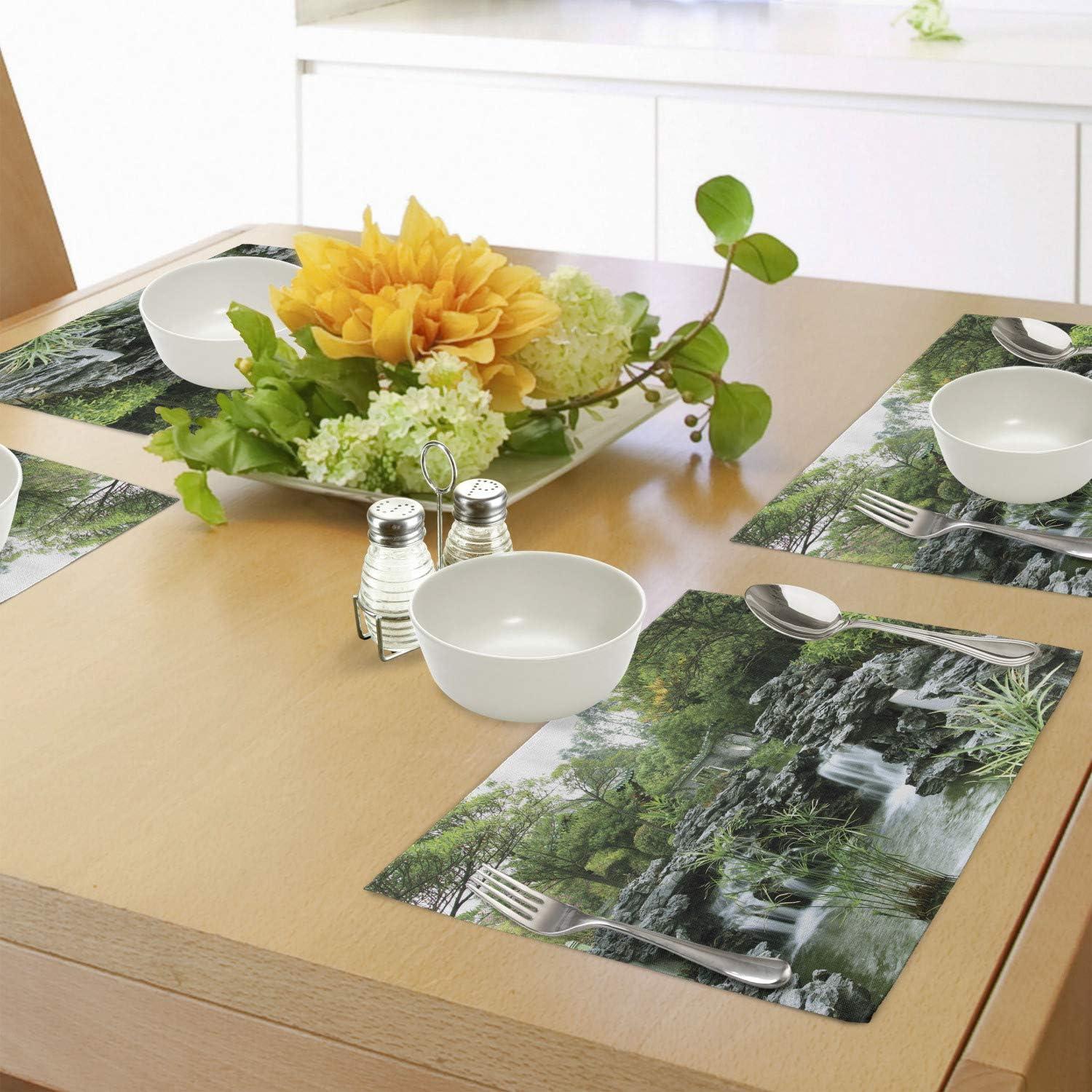 imageAmbesonne New York Place Mats Set of 4 NYC Exquisite Skyline Manhattan Old Neighborhood Tourist Country Print Washable Fabric Placemats for Dining Table Standard Size Purple and YellowGreen White