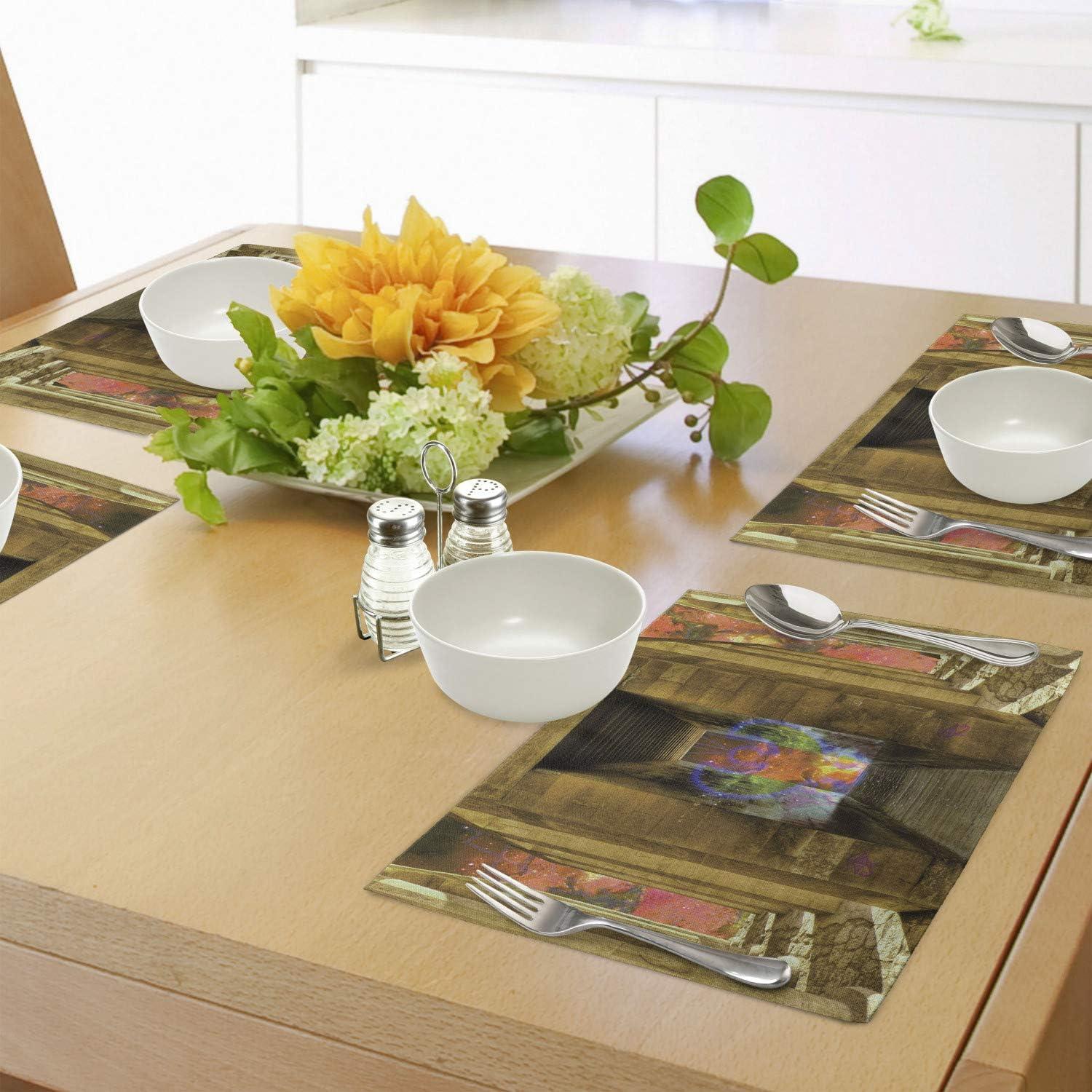 imageAmbesonne New York Place Mats Set of 4 NYC Exquisite Skyline Manhattan Old Neighborhood Tourist Country Print Washable Fabric Placemats for Dining Table Standard Size Purple and YellowTan Peach
