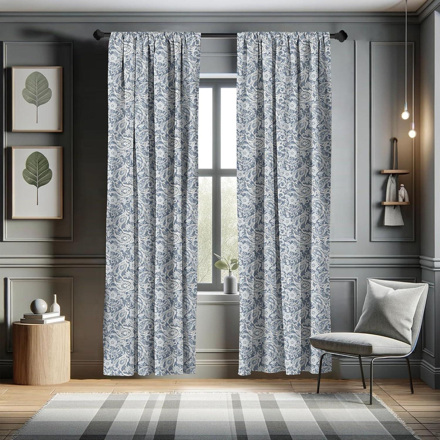imageAmbesonne Paisley Curtains Vintage Monochrome Folkloric Floral Art Window Treatments 2 Panel Set for Living Room Bedroom Pair of 28 x 84 Blue Grey PurpleblueBlue Grey Purpleblue