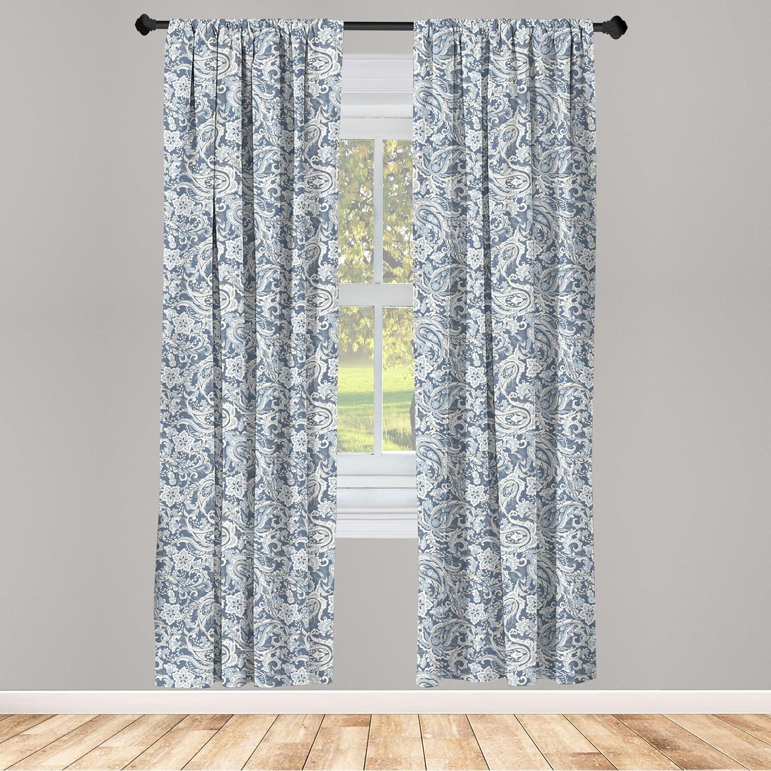 imageAmbesonne Paisley Curtains Vintage Monochrome Folkloric Floral Art Window Treatments 2 Panel Set for Living Room Bedroom Pair of 28 x 84 Blue Grey PurpleblueBlue Grey Purpleblue