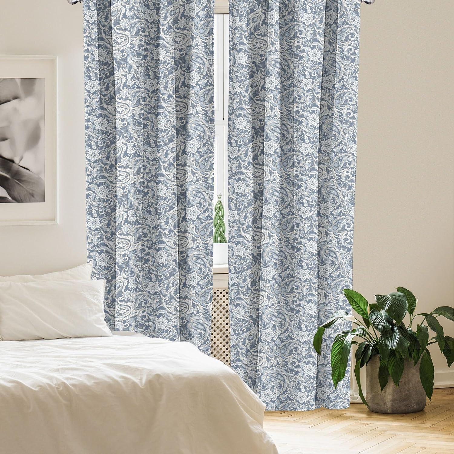 imageAmbesonne Paisley Curtains Vintage Monochrome Folkloric Floral Art Window Treatments 2 Panel Set for Living Room Bedroom Pair of 28 x 84 Blue Grey PurpleblueBlue Grey Purpleblue