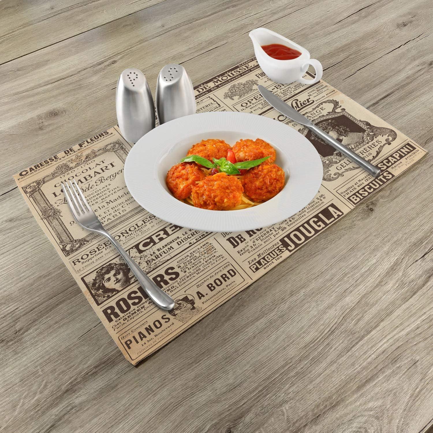 imageAmbesonne Paris Place Mats Set of 4 Vintage Old Historic Newspaper Journal French Paper Lettering Art Design Washable Fabric Placemats for Dining Table Standard Size Brown Caramel