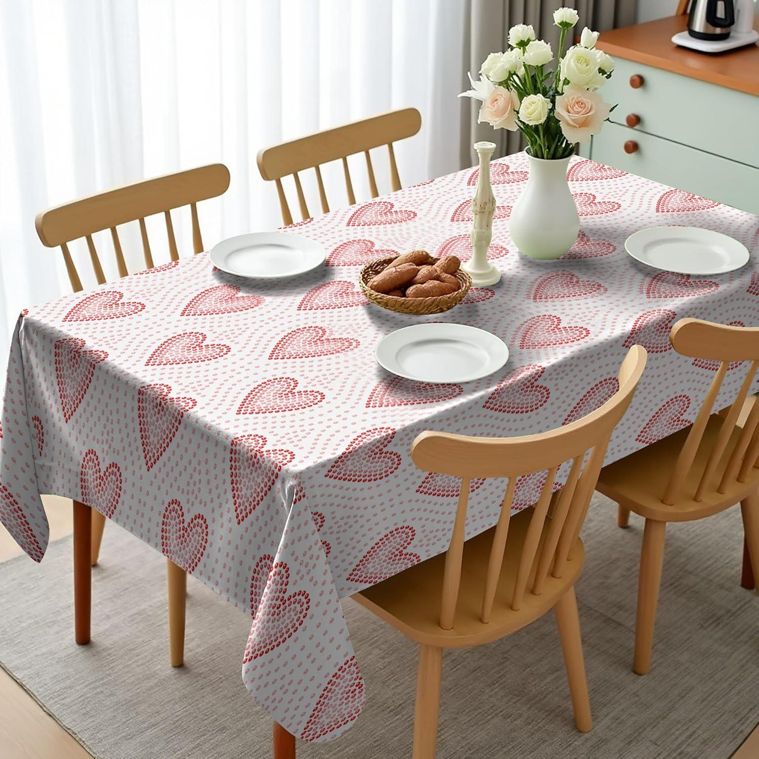 imageAmbesonne Pearls Tablecloth Dotted Heart Pattern Love Themed Illustration Valentines Day Adornment Dining Room Kitchen Rectangular Table Cover 60 X 84 Blush Cream Red