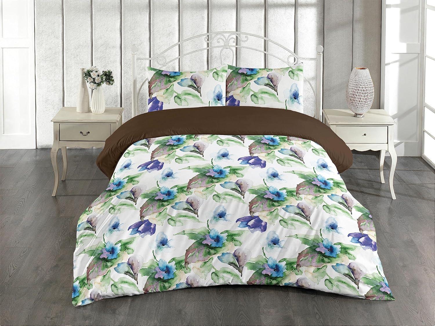 imageAmbesonne Pink Roses Duvet Cover Set Romantic Spring Garden Blooming Flowers Nature Art Valentine Blossom Reversible 2 Piece Bedding Set with Pillow Sham Twin Magenta Blush KhakiGreen Sky Blue and Purple