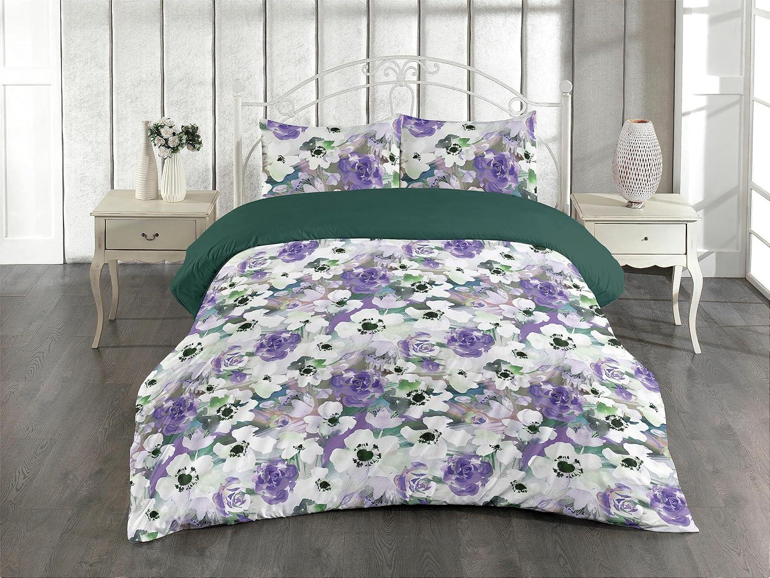 imageAmbesonne Pink Roses Duvet Cover Set Romantic Spring Garden Blooming Flowers Nature Art Valentine Blossom Reversible 2 Piece Bedding Set with Pillow Sham Twin Magenta Blush KhakiBlue Violet and Laurel Green