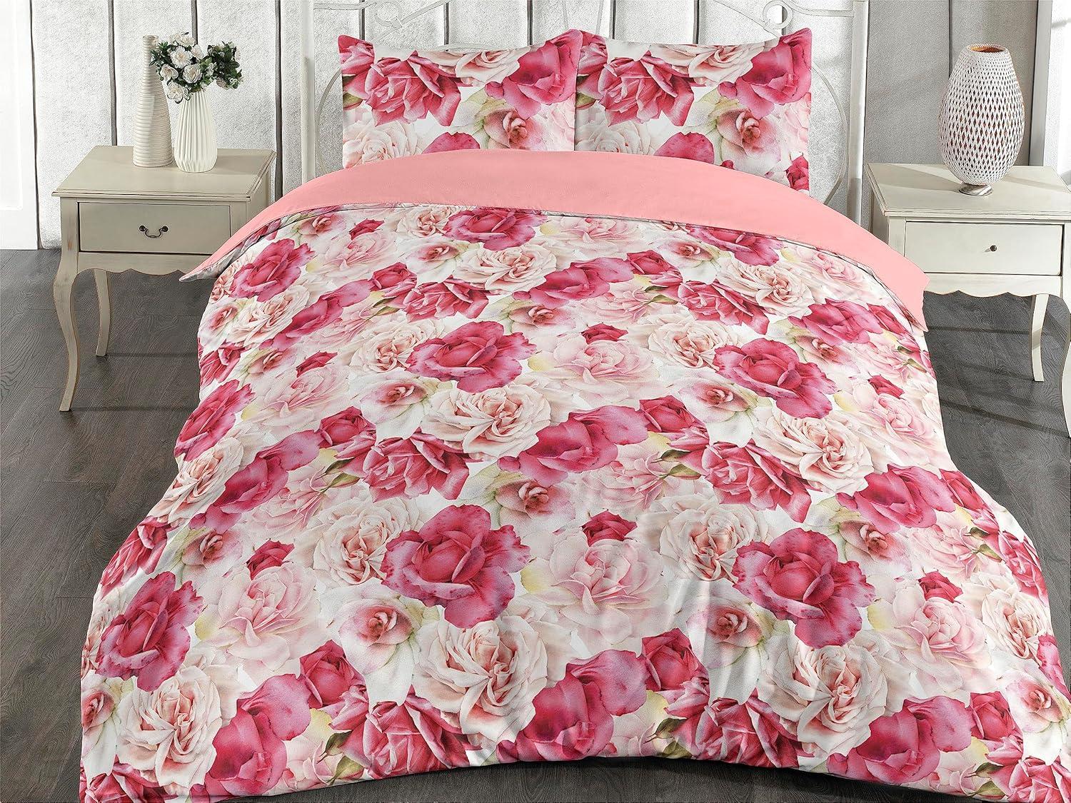 imageAmbesonne Pink Roses Duvet Cover Set Romantic Spring Garden Blooming Flowers Nature Art Valentine Blossom Reversible 2 Piece Bedding Set with Pillow Sham Twin Magenta Blush KhakiMagenta Blush Khaki
