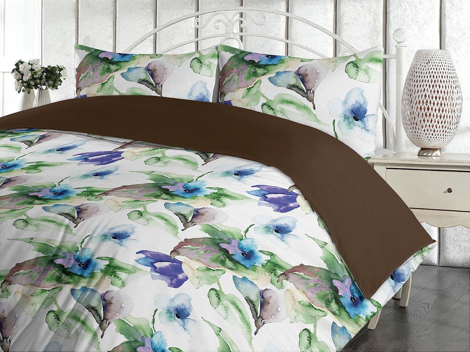 imageAmbesonne Pink Roses Duvet Cover Set Romantic Spring Garden Blooming Flowers Nature Art Valentine Blossom Reversible 2 Piece Bedding Set with Pillow Sham Twin Magenta Blush KhakiGreen Sky Blue and Purple